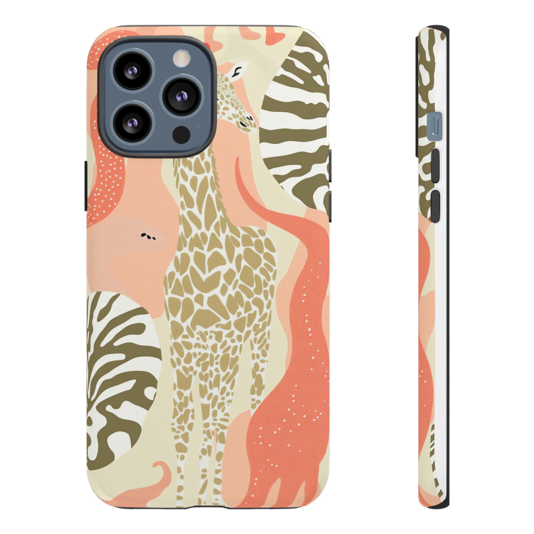Stylish Phone Case with Giraffe and Abstract Design