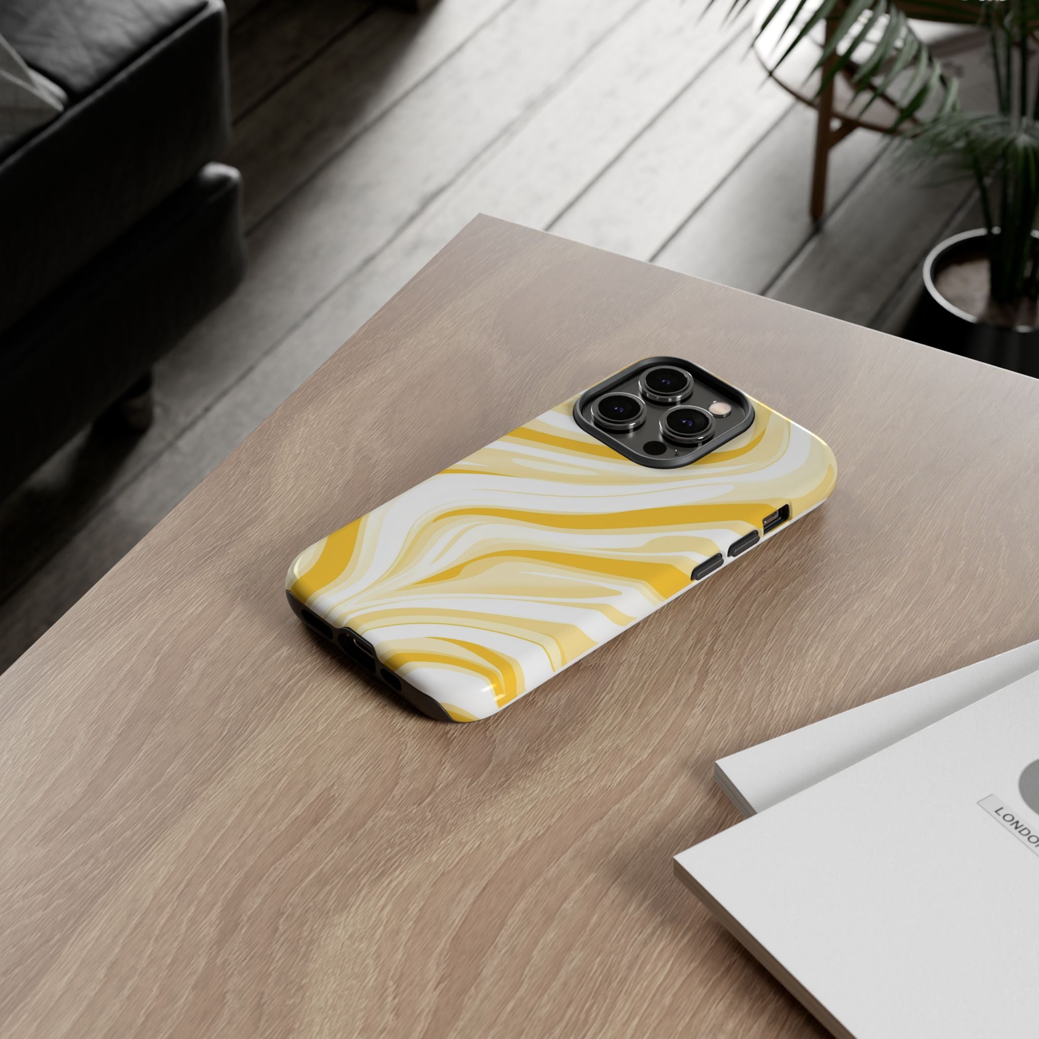 Stylish Phone Case with Yellow Marble Design