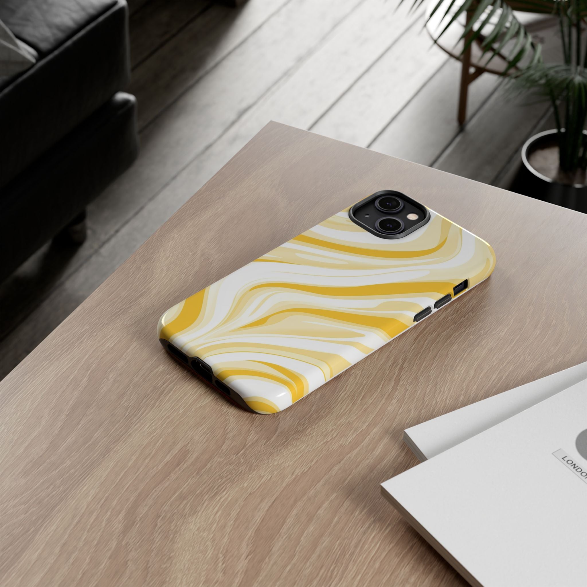 Stylish Phone Case with Yellow Marble Design