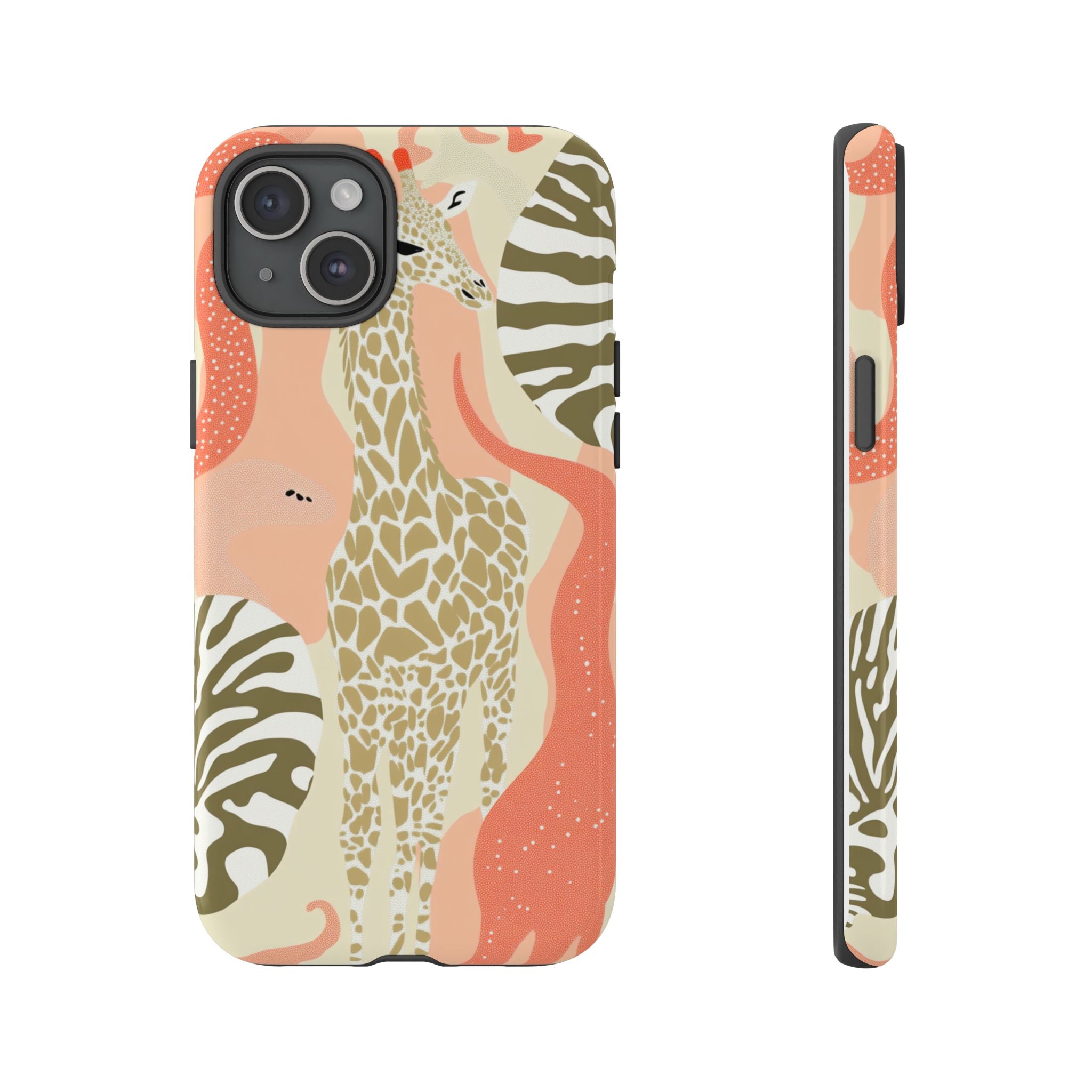 Stylish Phone Case with Giraffe and Abstract Design