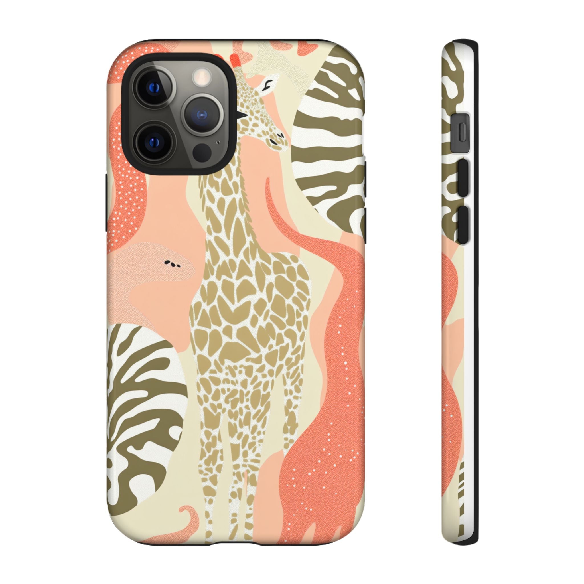 Stylish Phone Case with Giraffe and Abstract Design