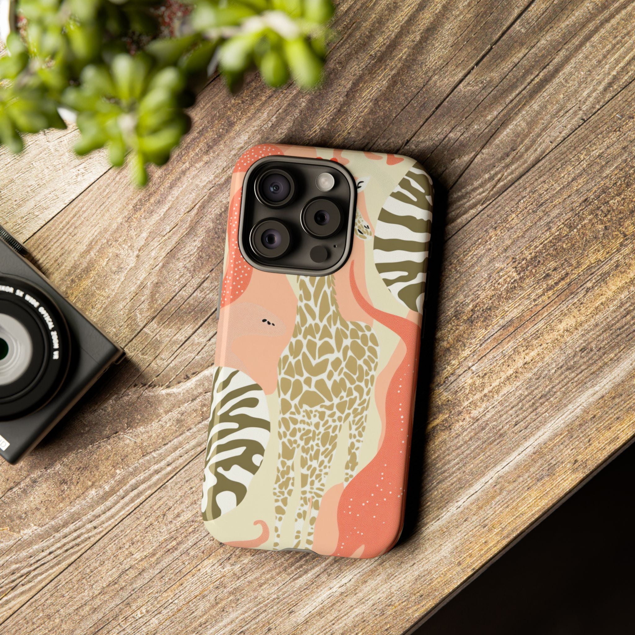 Stylish Phone Case with Giraffe and Abstract Design