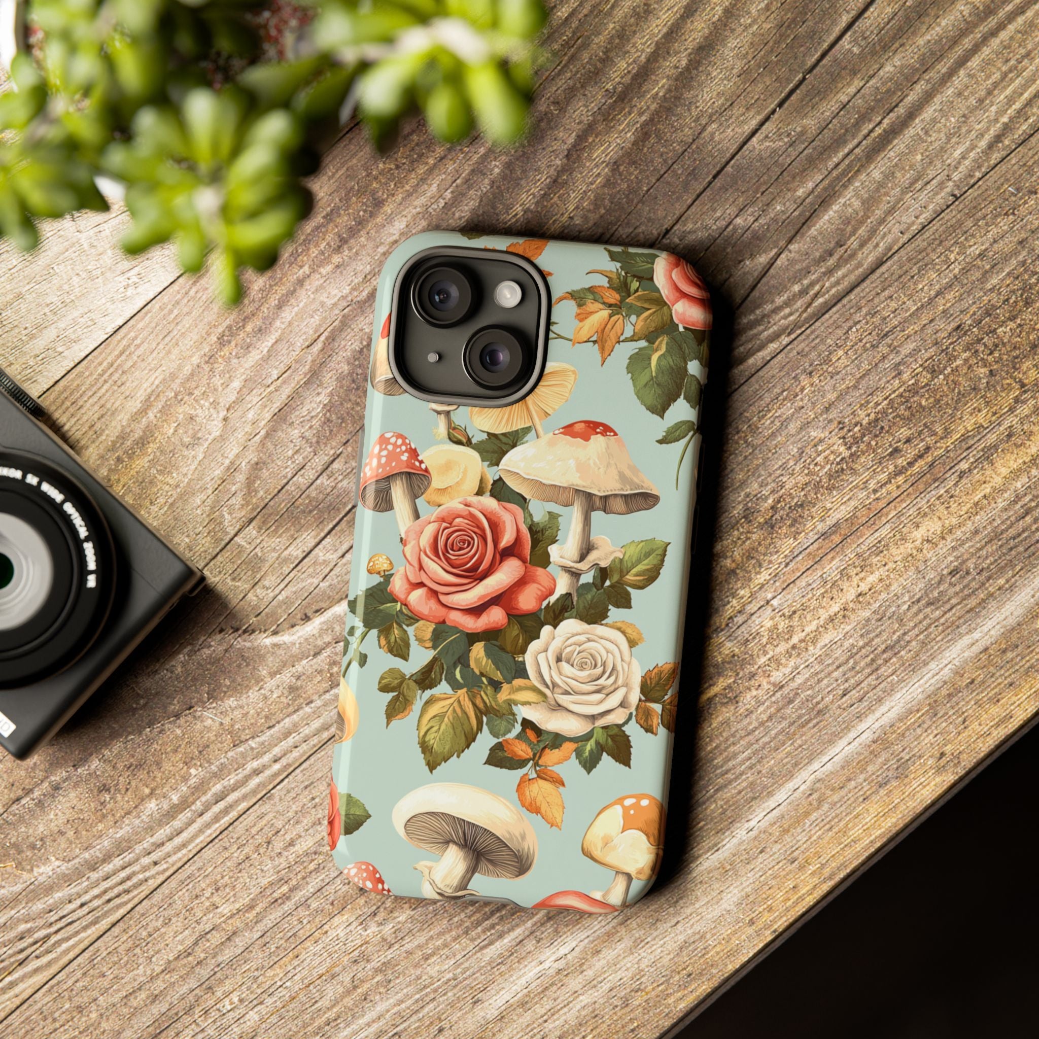 Floral Phone Case - Tough Cases with Mushroom and Rose
