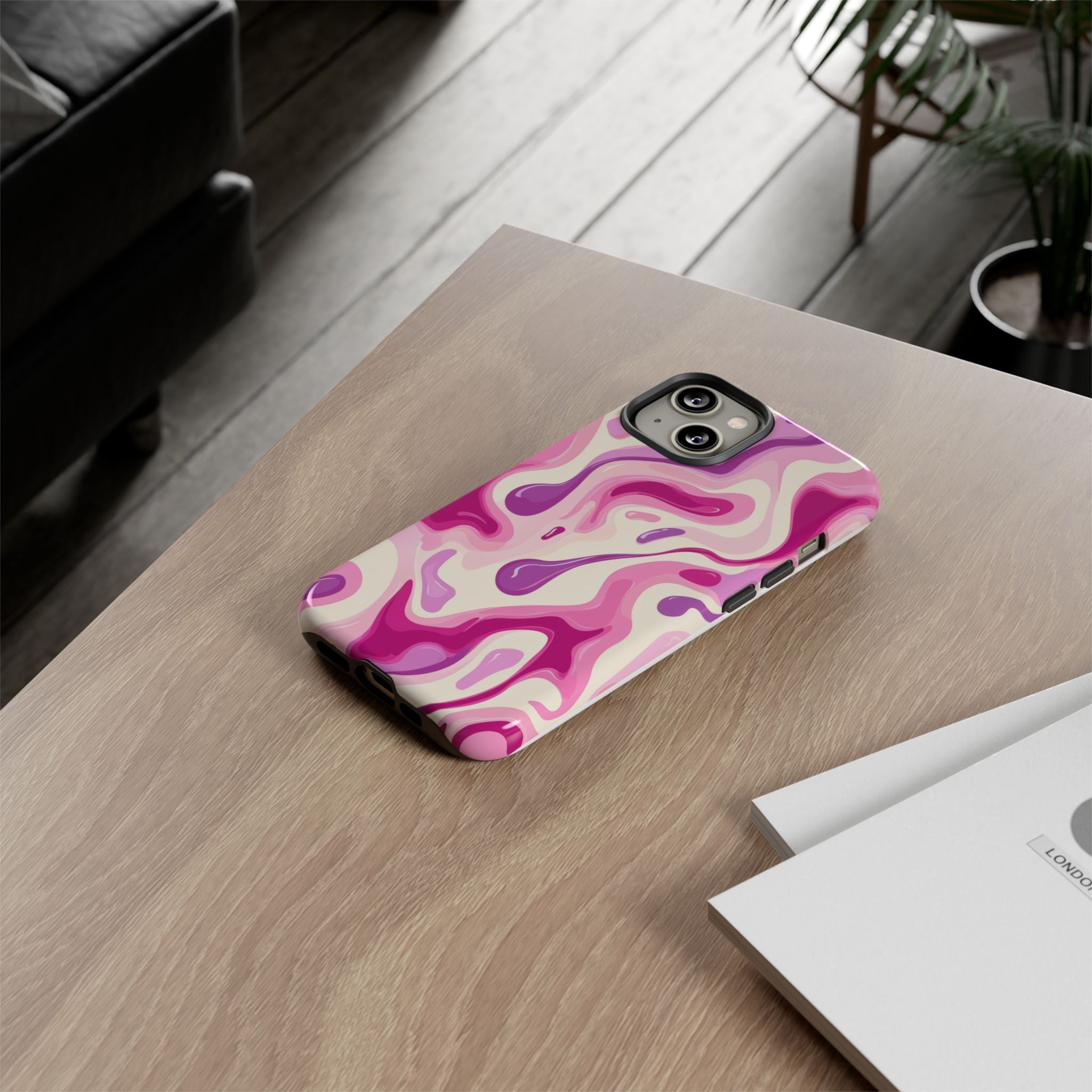 Colorful Phone Case with Abstract Pink Design