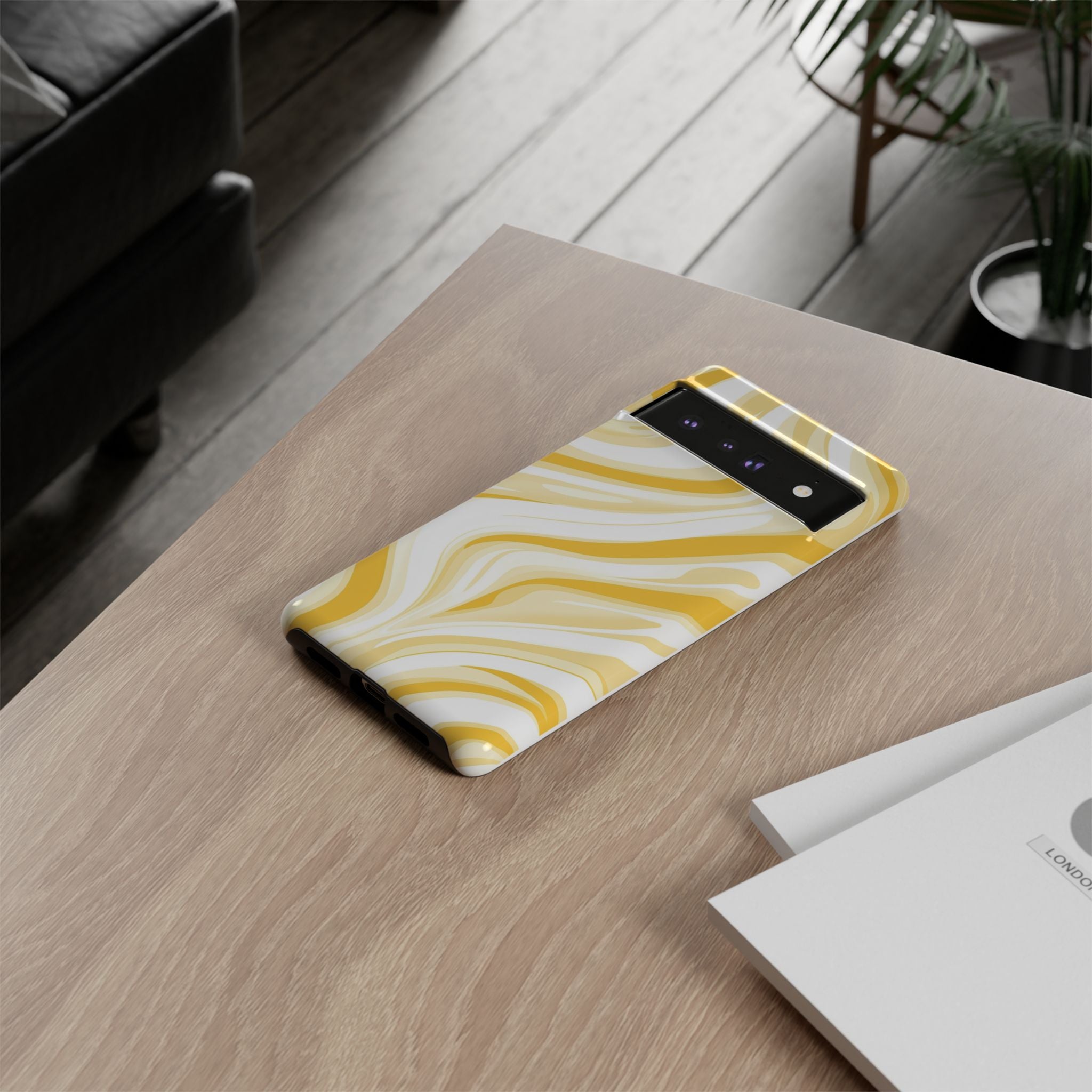Stylish Phone Case with Yellow Marble Design