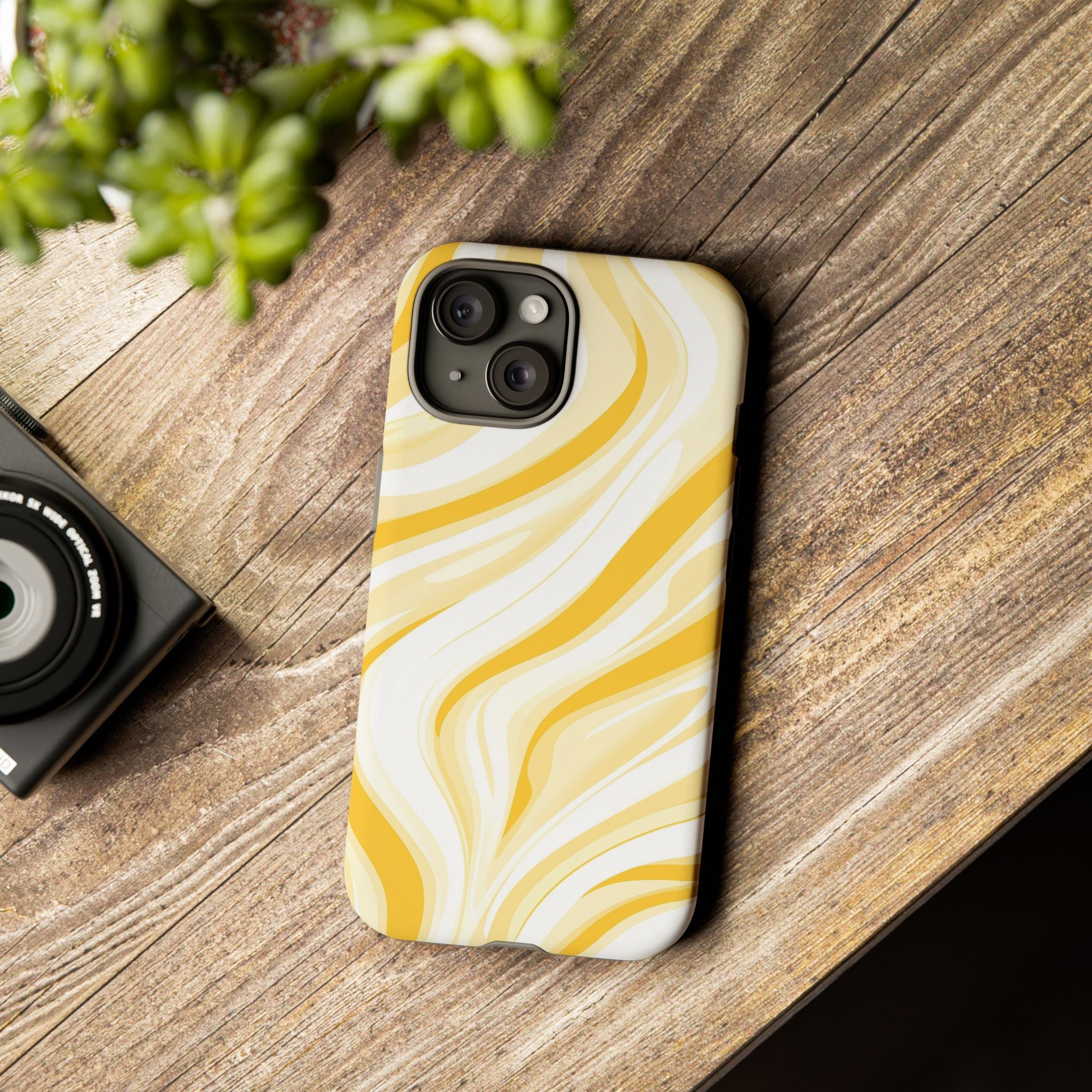 Stylish Phone Case with Yellow Marble Design