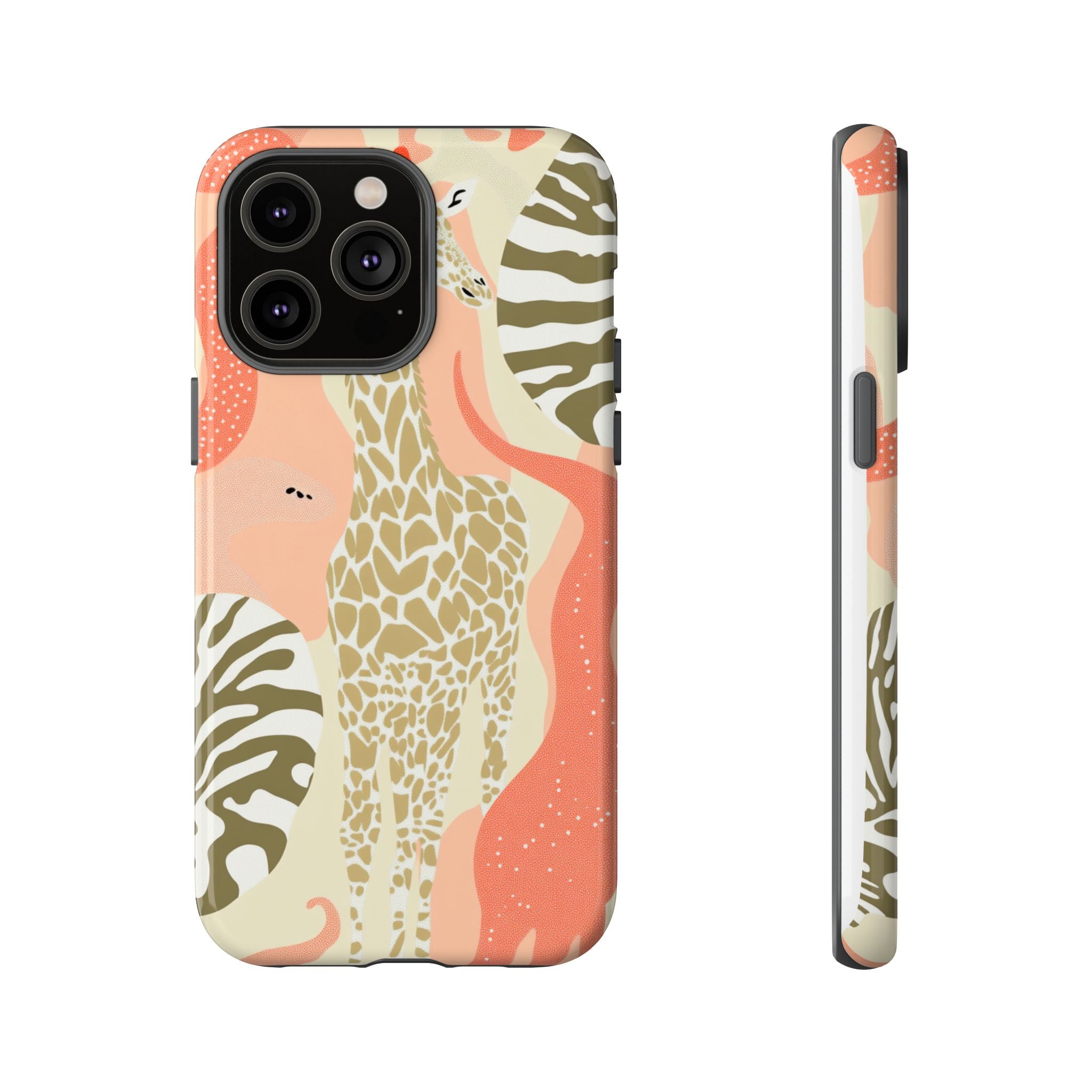 Stylish Phone Case with Giraffe and Abstract Design