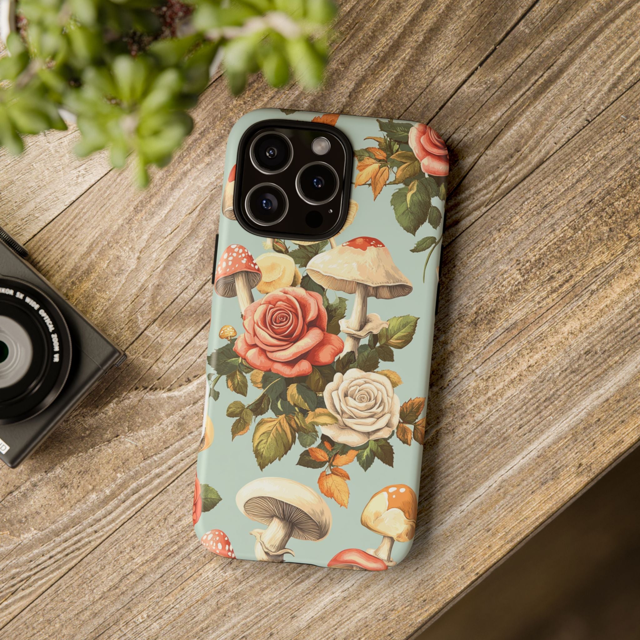 Floral Phone Case - Tough Cases with Mushroom and Rose