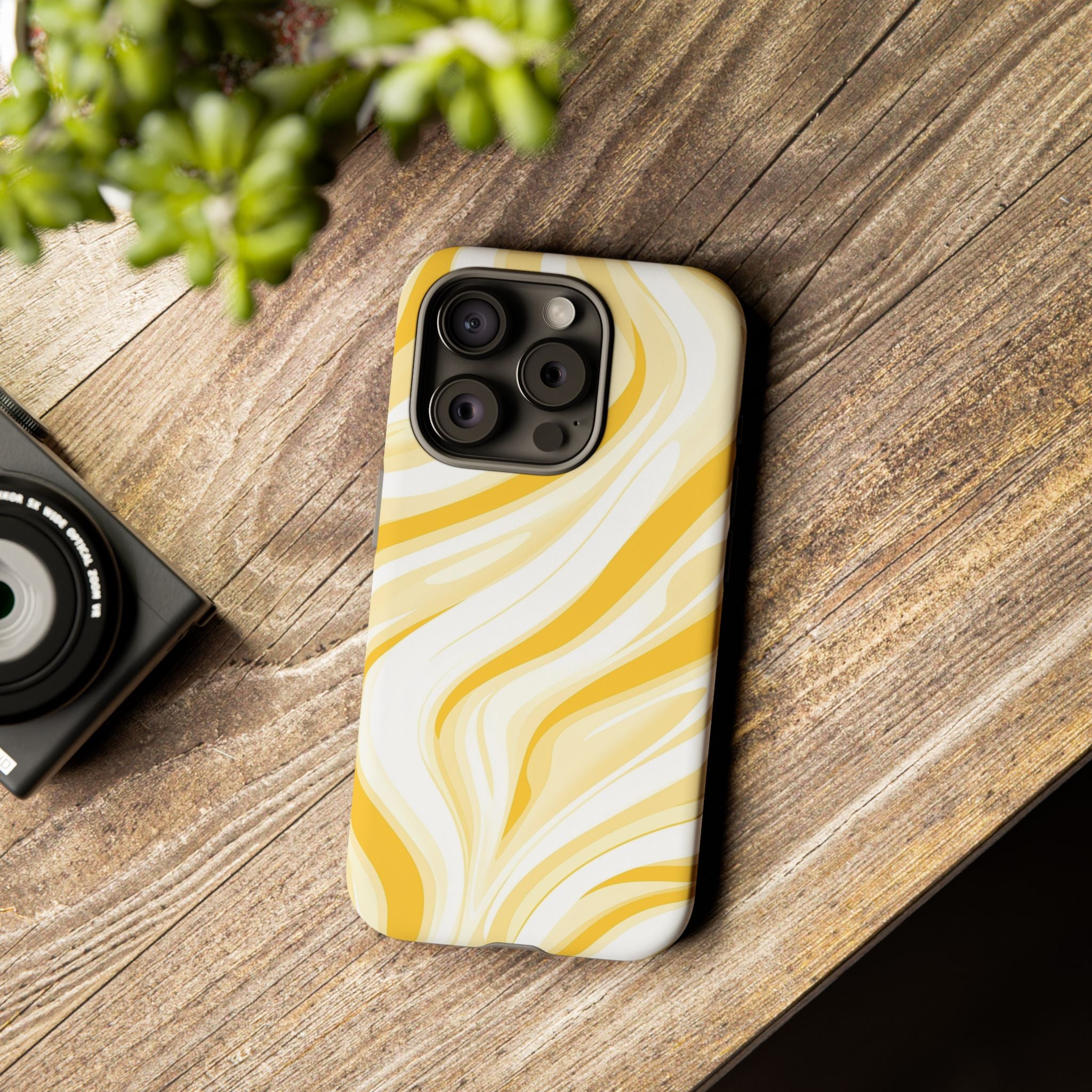 Stylish Phone Case with Yellow Marble Design