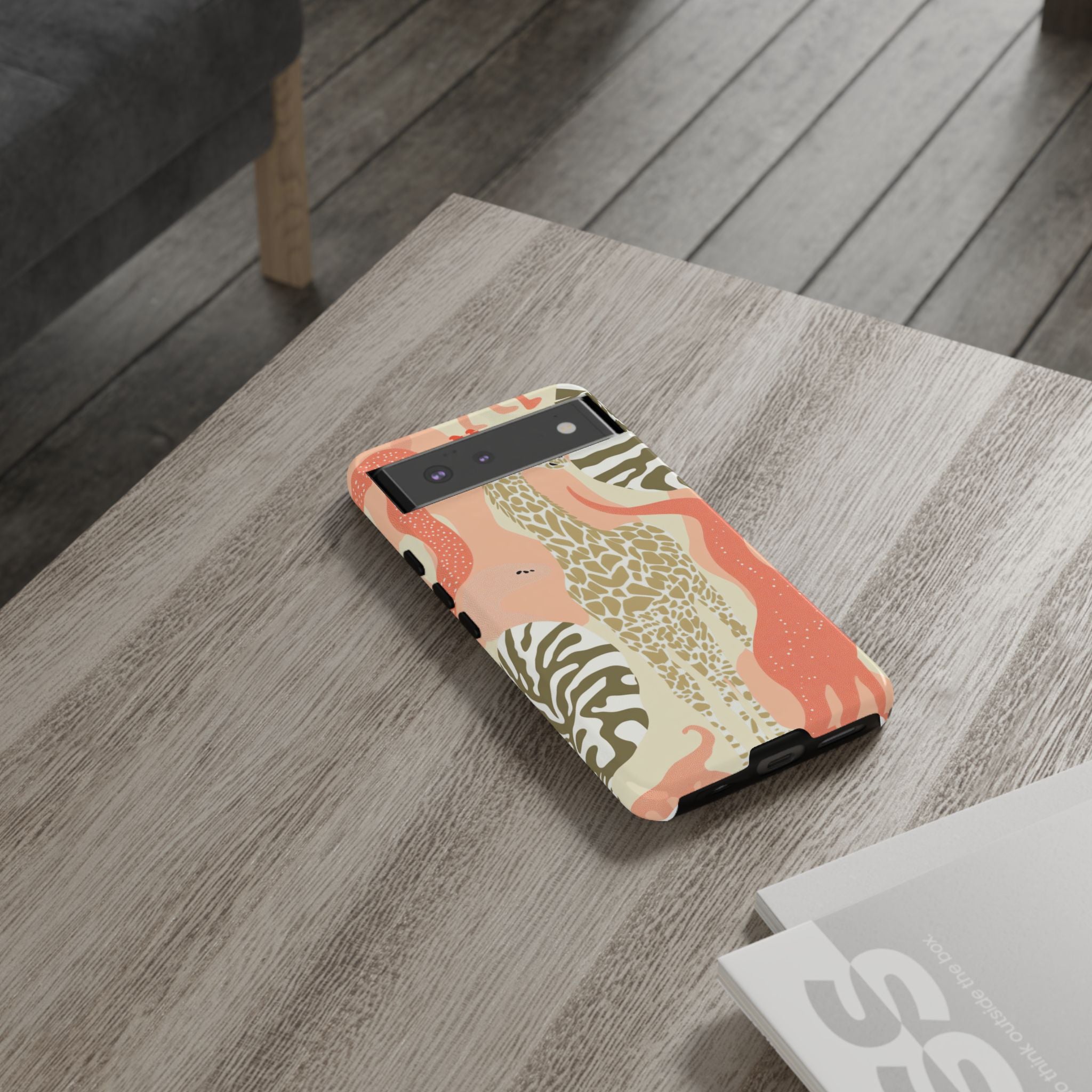 Stylish Phone Case with Giraffe and Abstract Design