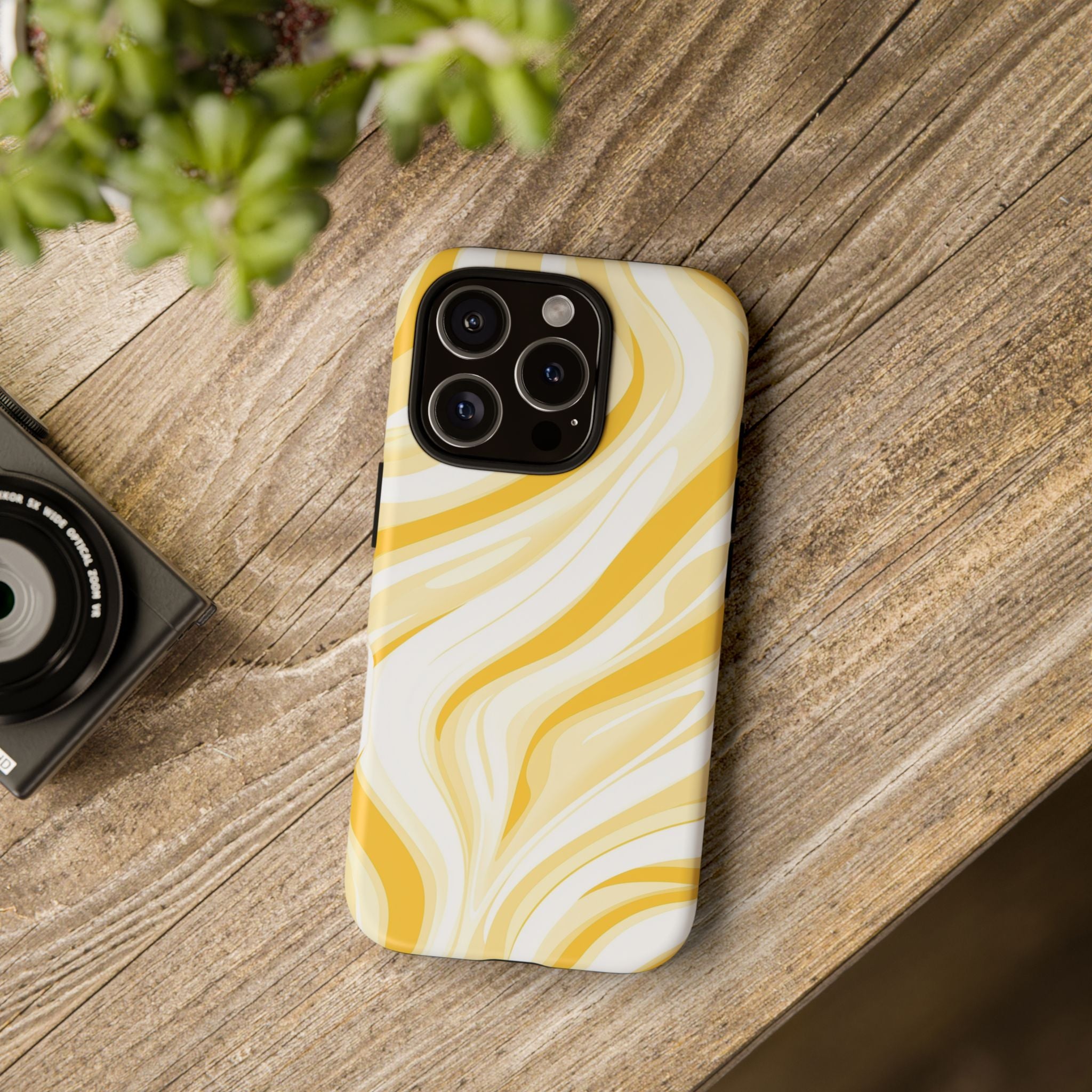 Stylish Phone Case with Yellow Marble Design
