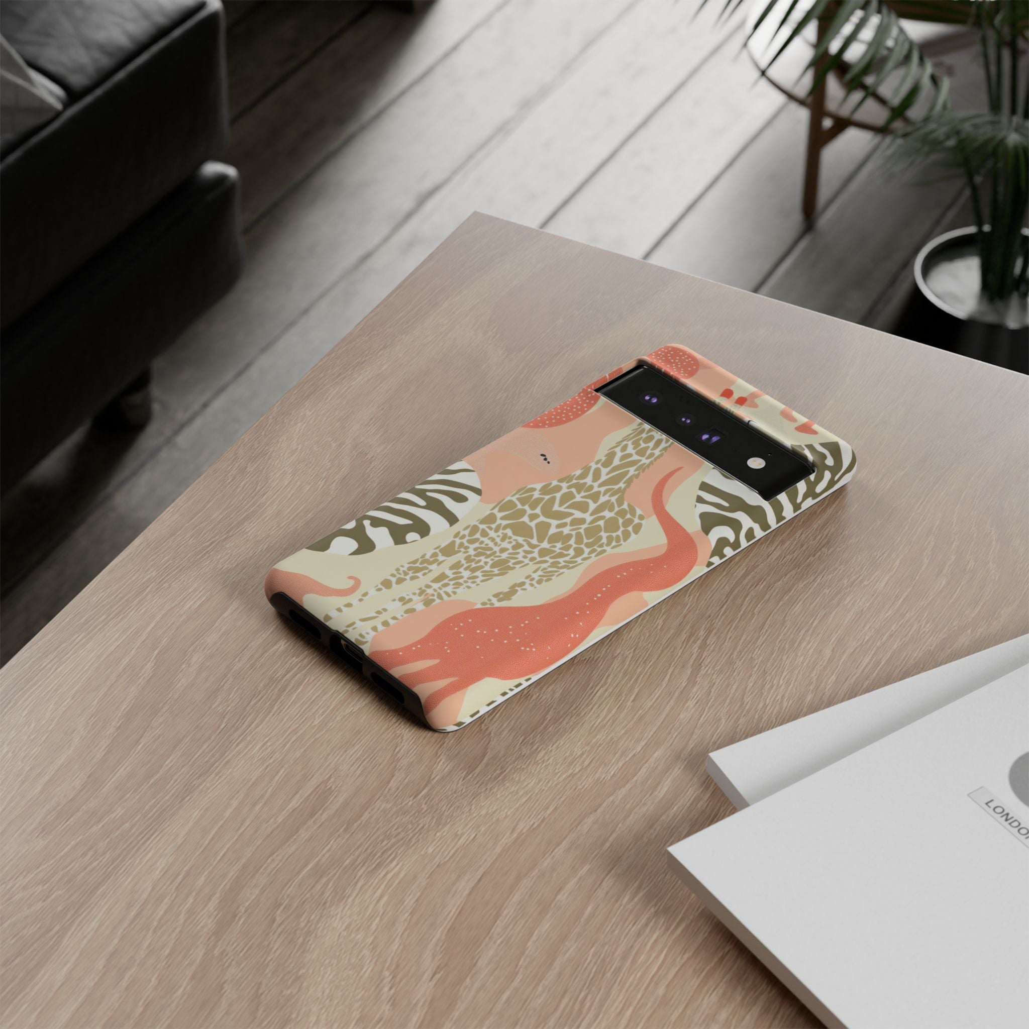 Stylish Phone Case with Giraffe and Abstract Design