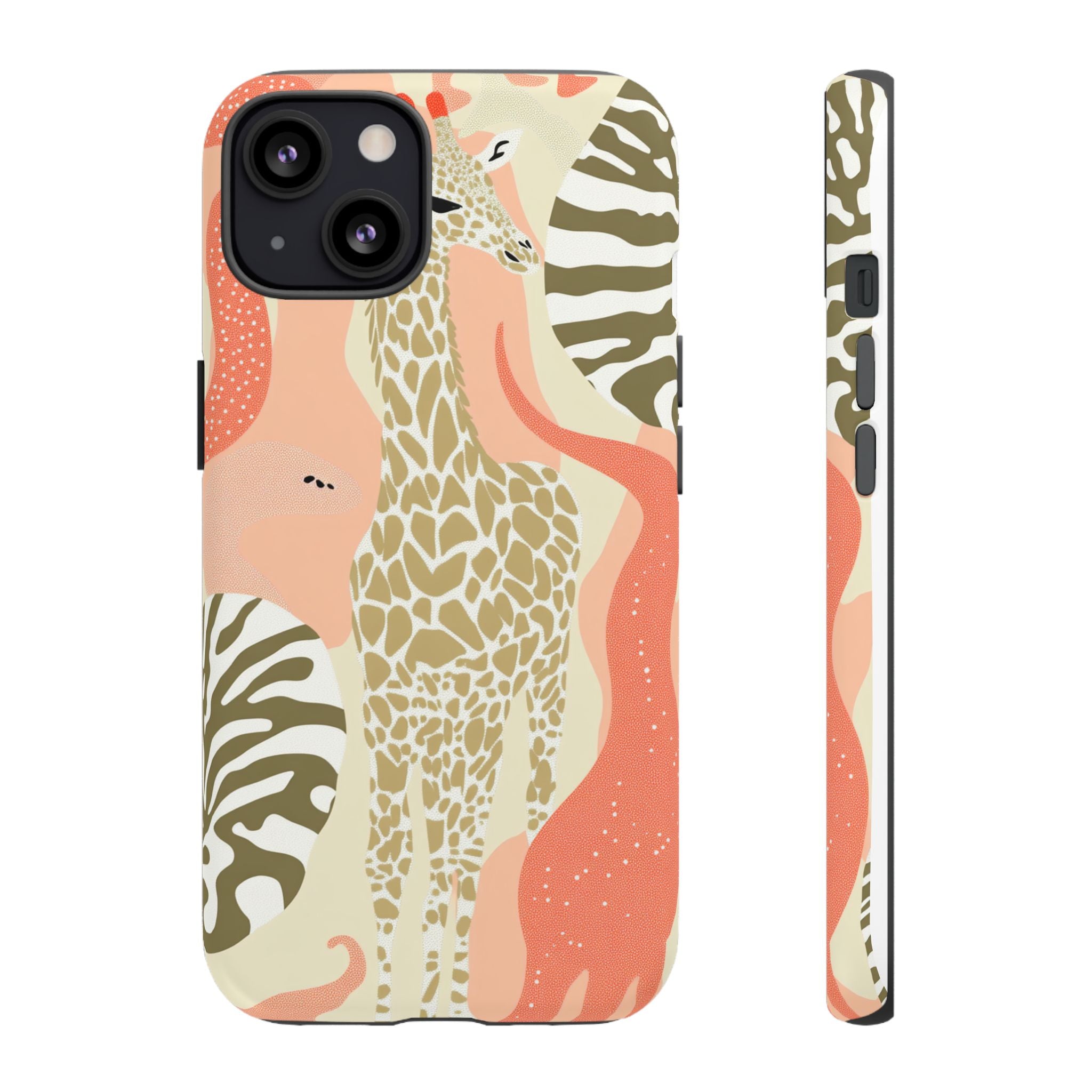 Stylish Phone Case with Giraffe and Abstract Design
