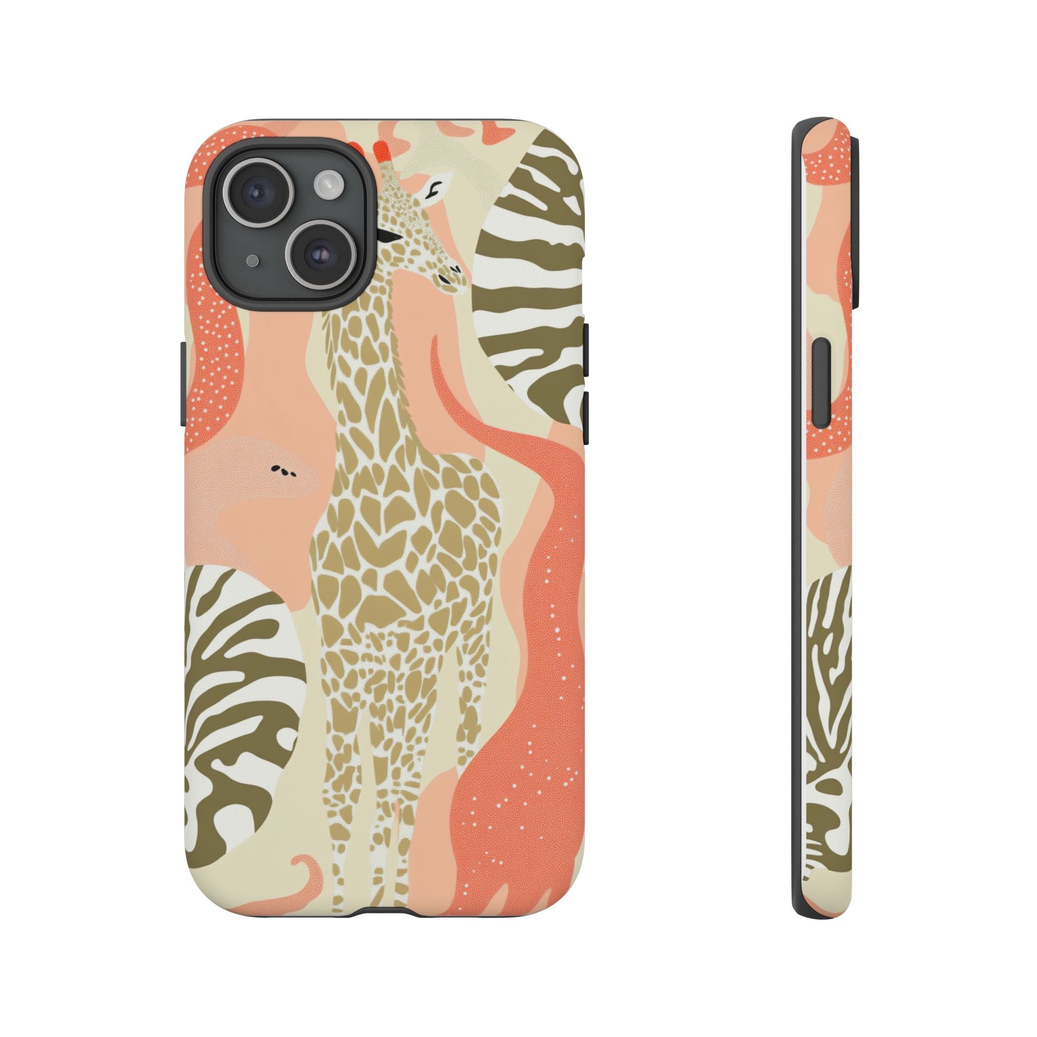 Stylish Phone Case with Giraffe and Abstract Design