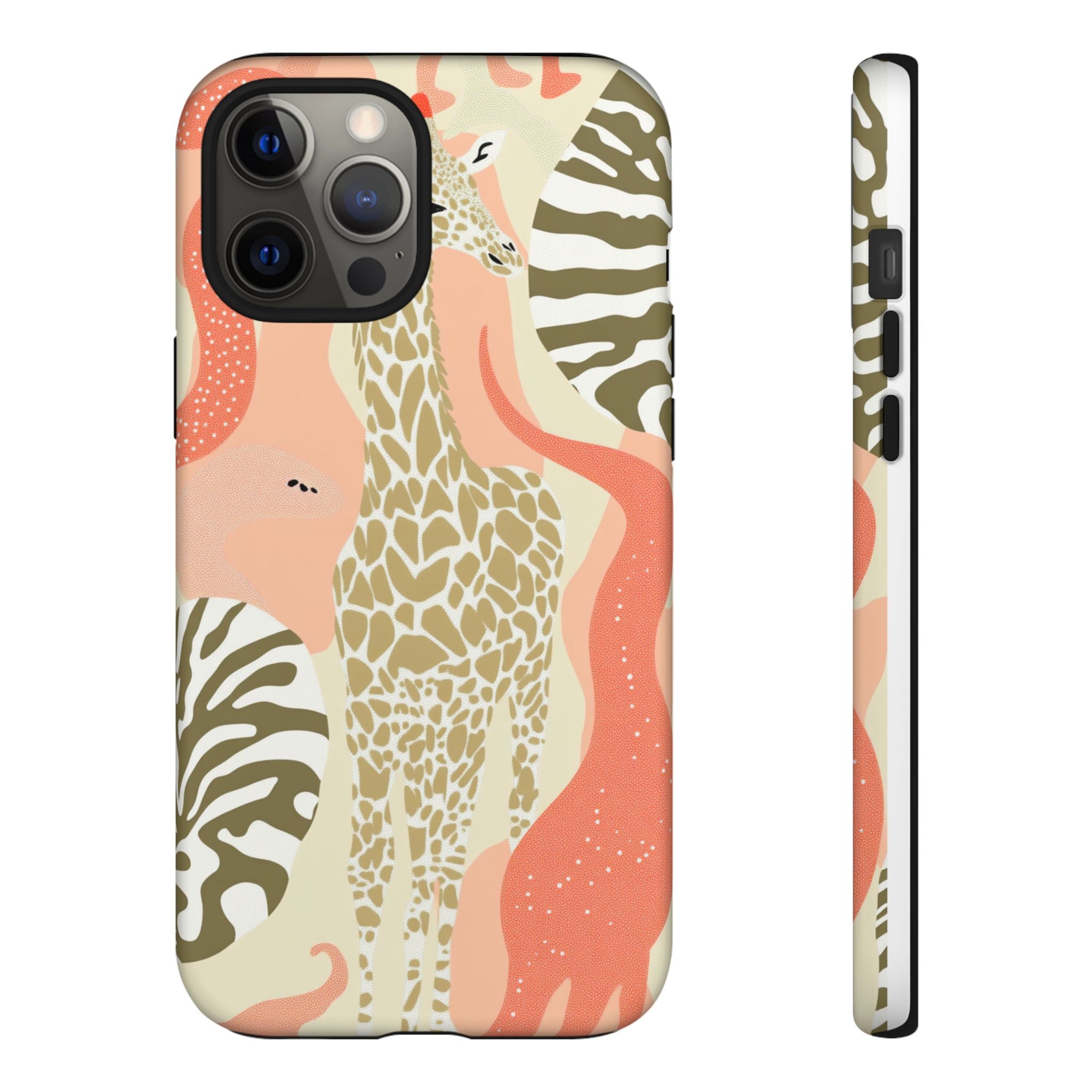 Stylish Phone Case with Giraffe and Abstract Design