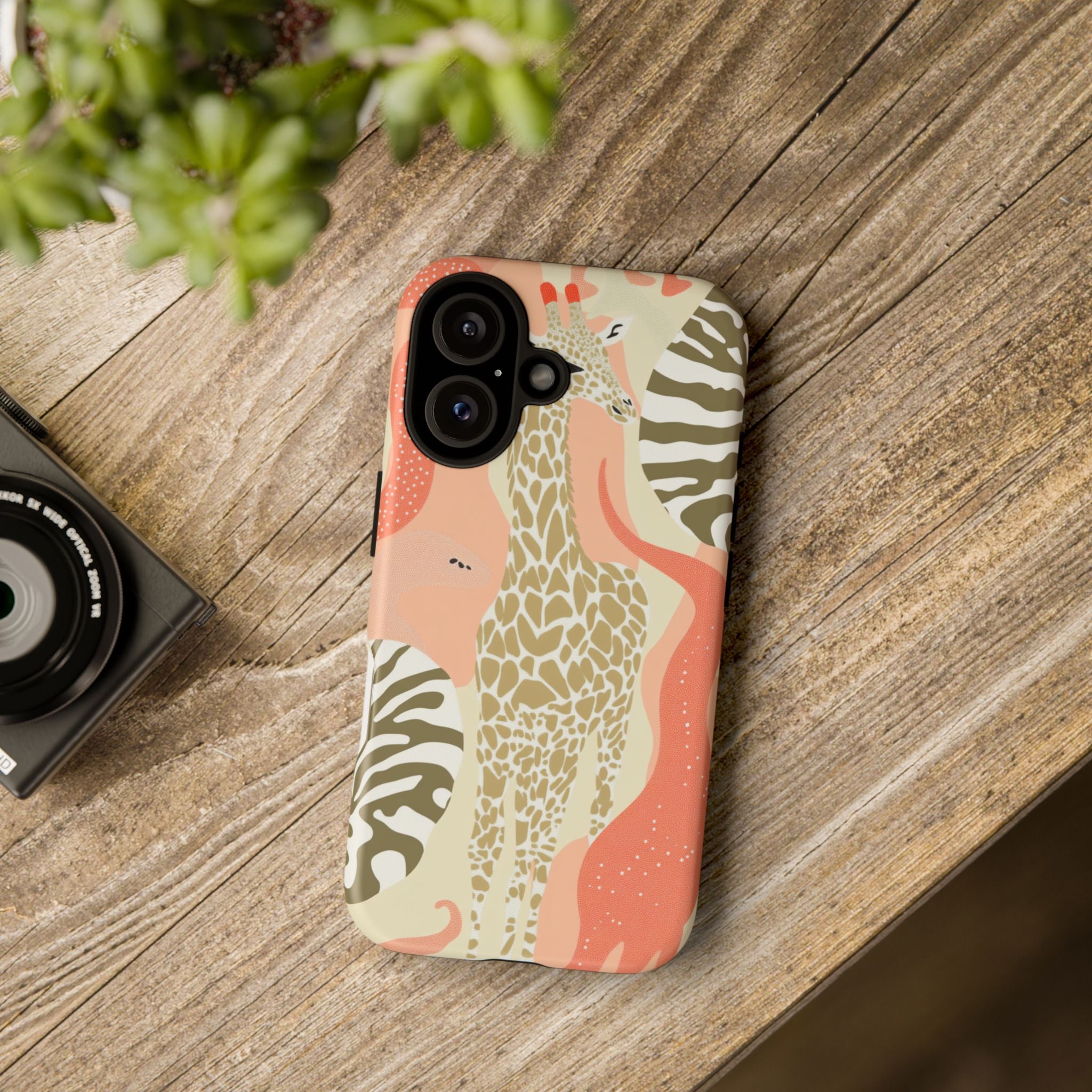 Stylish Phone Case with Giraffe and Abstract Design