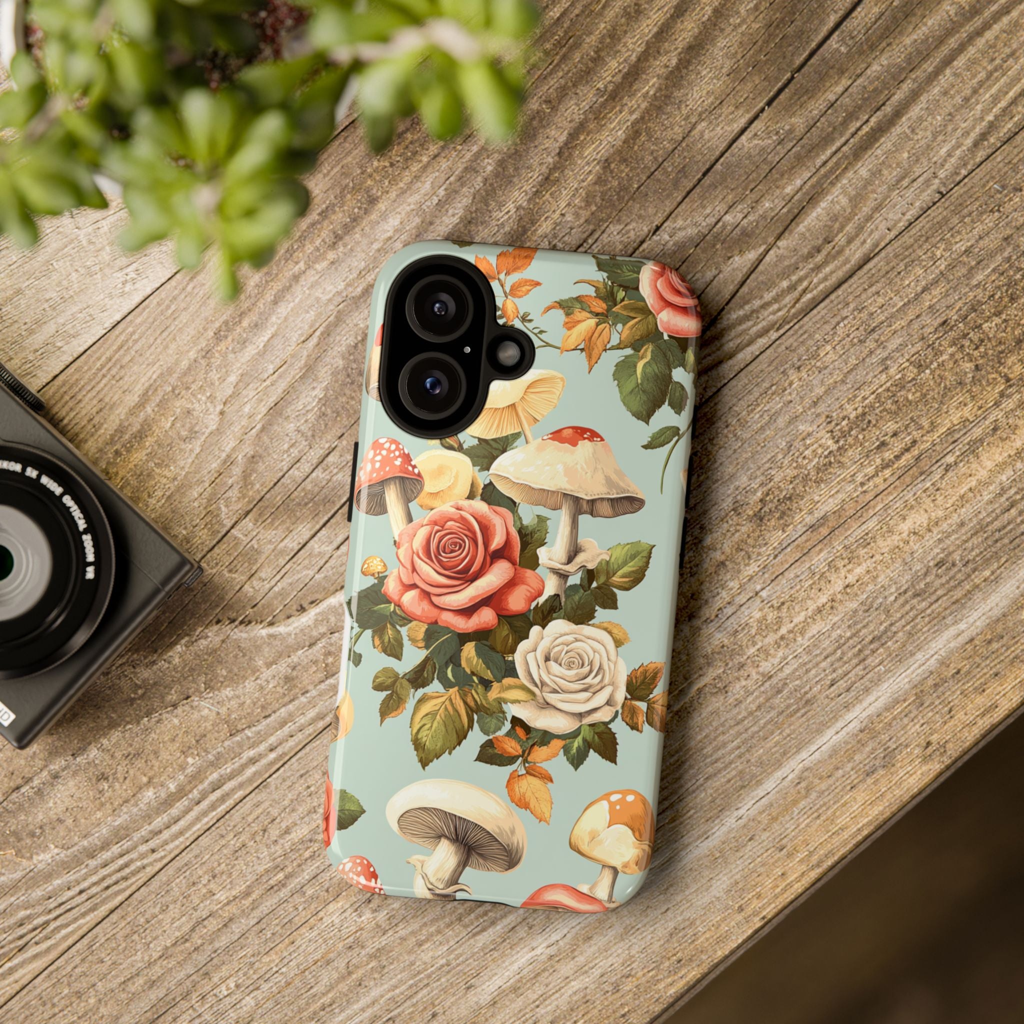 Floral Phone Case - Tough Cases with Mushroom and Rose