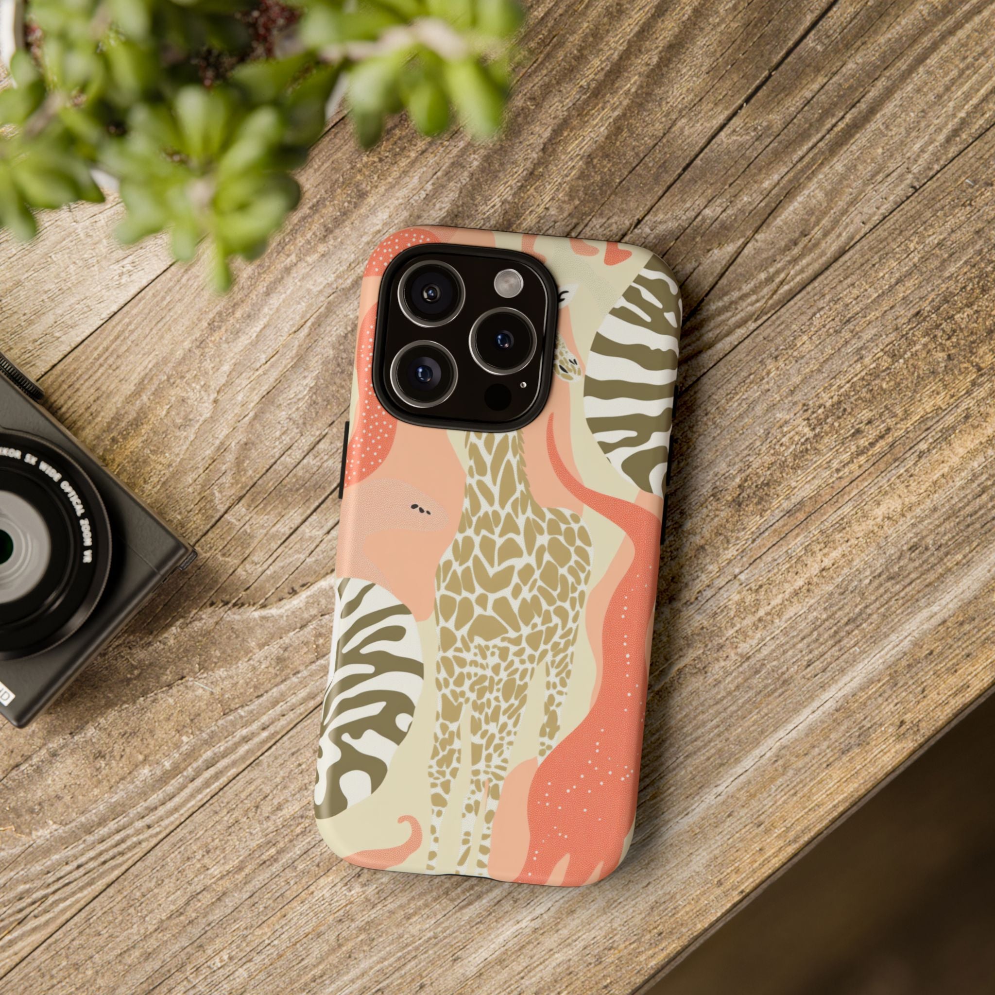 Stylish Phone Case with Giraffe and Abstract Design