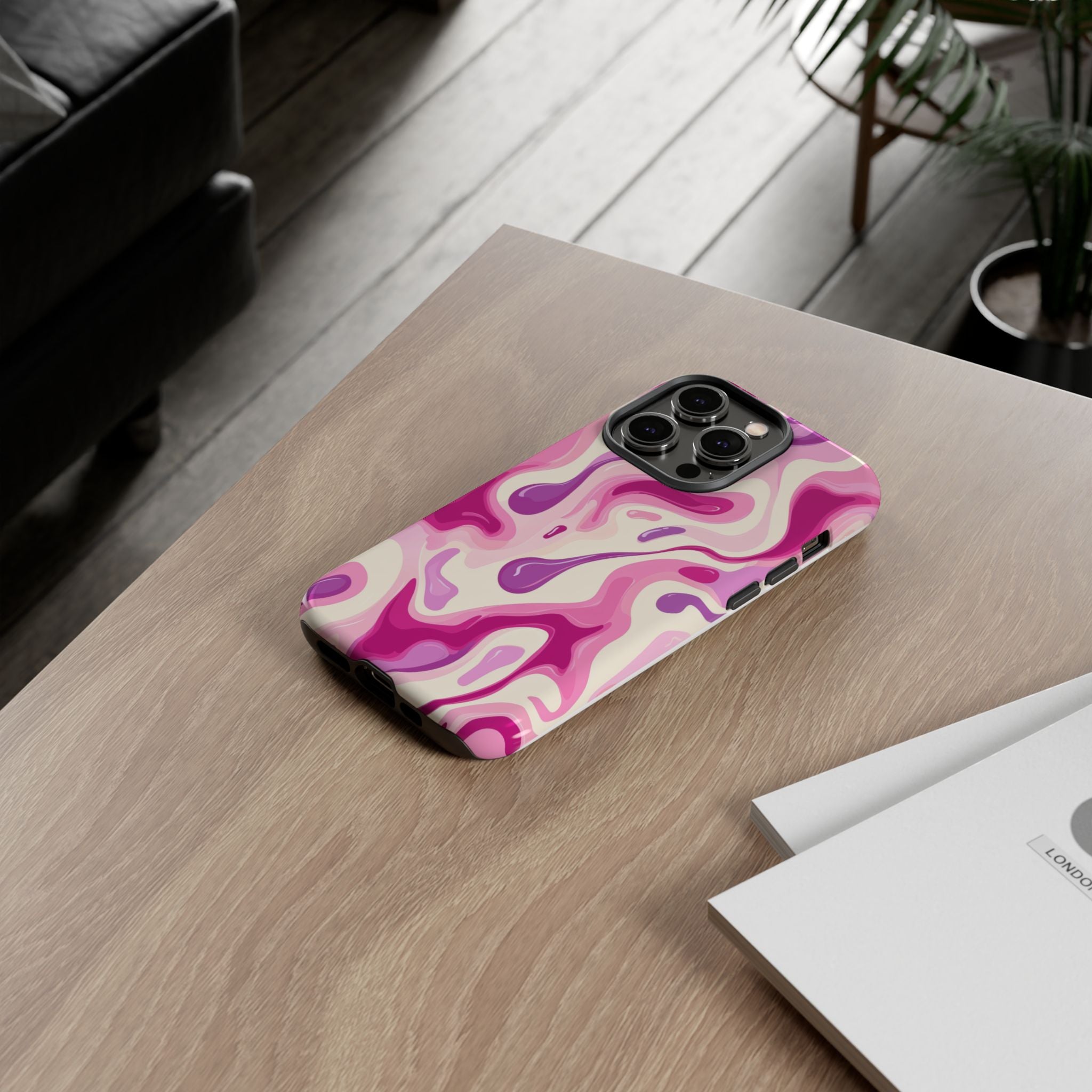Colorful Phone Case with Abstract Pink Design