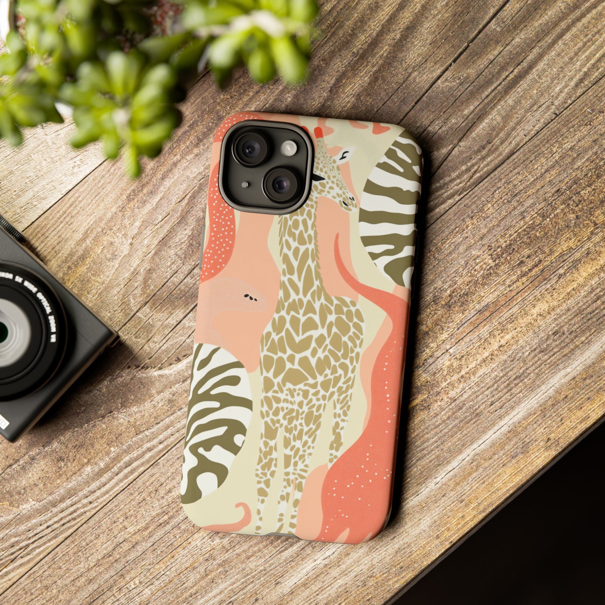 Stylish Phone Case with Giraffe and Abstract Design