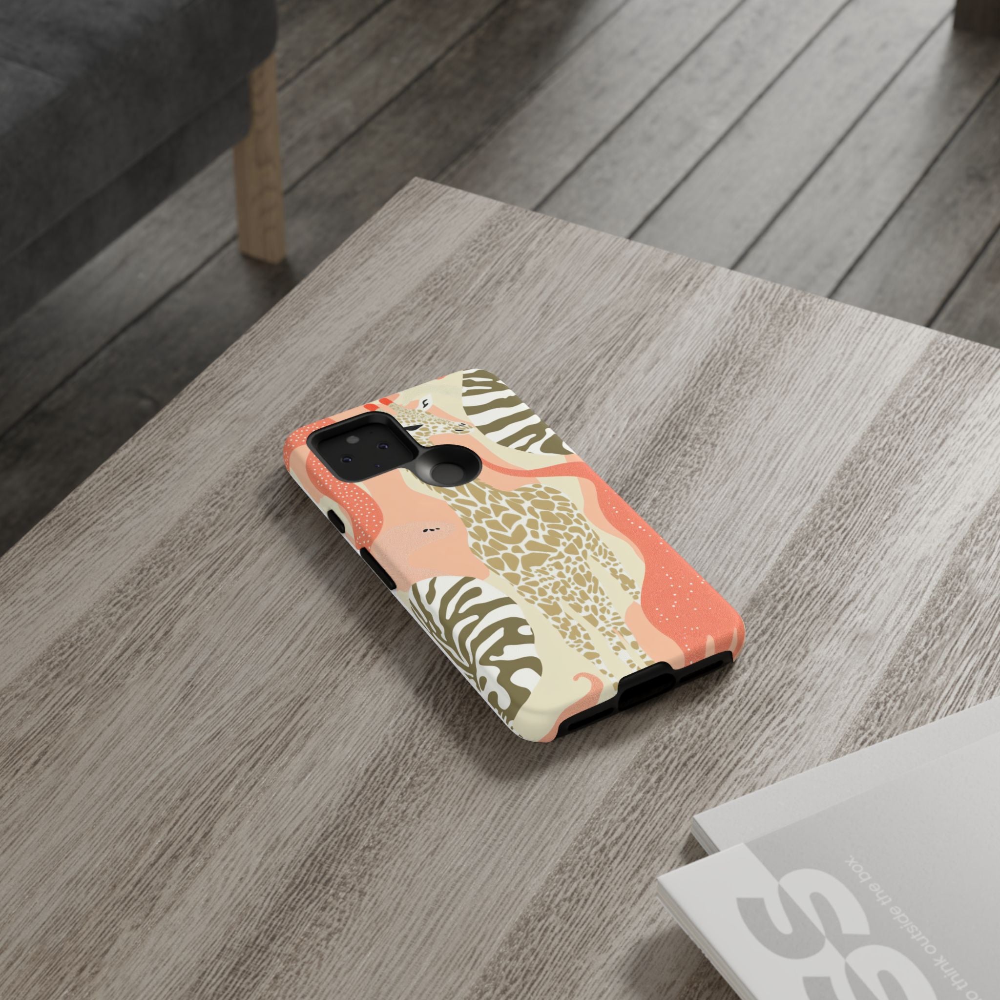 Stylish Phone Case with Giraffe and Abstract Design