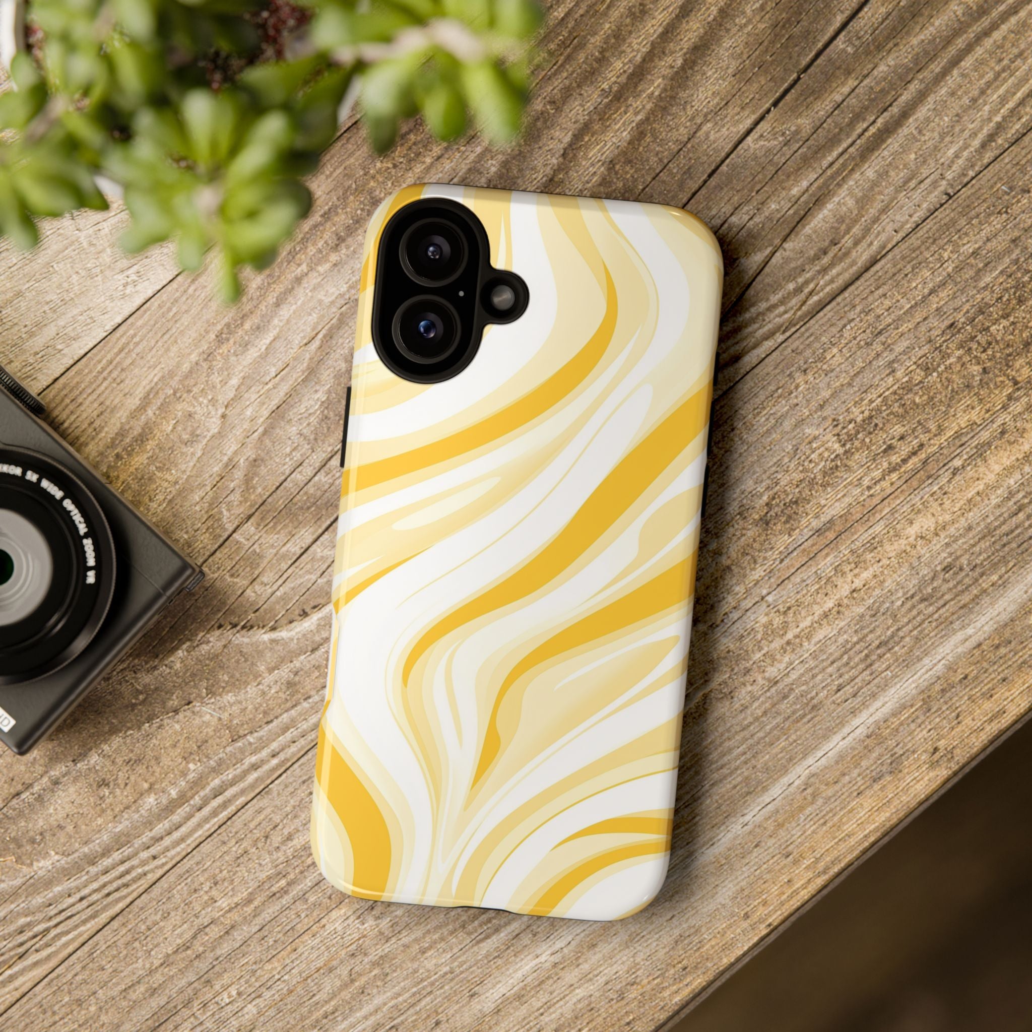 Stylish Phone Case with Yellow Marble Design