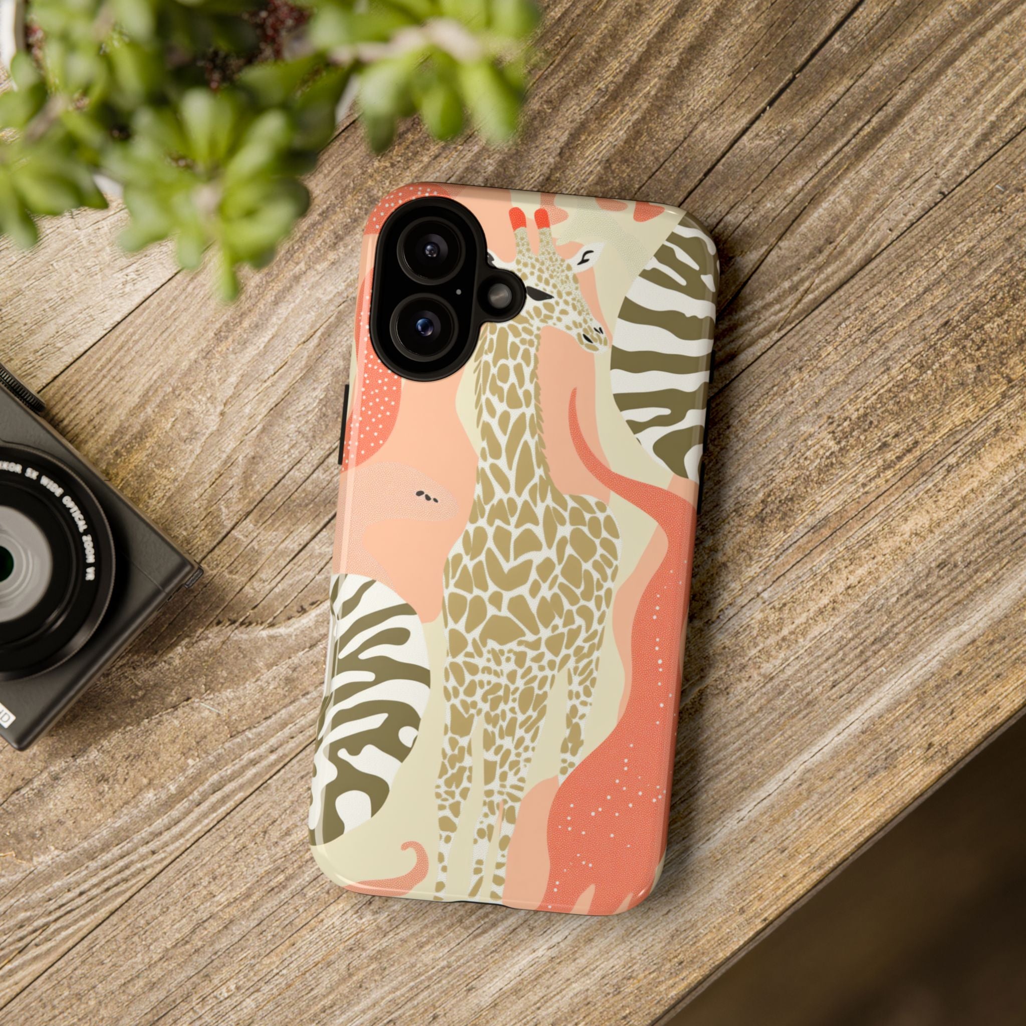 Stylish Phone Case with Giraffe and Abstract Design