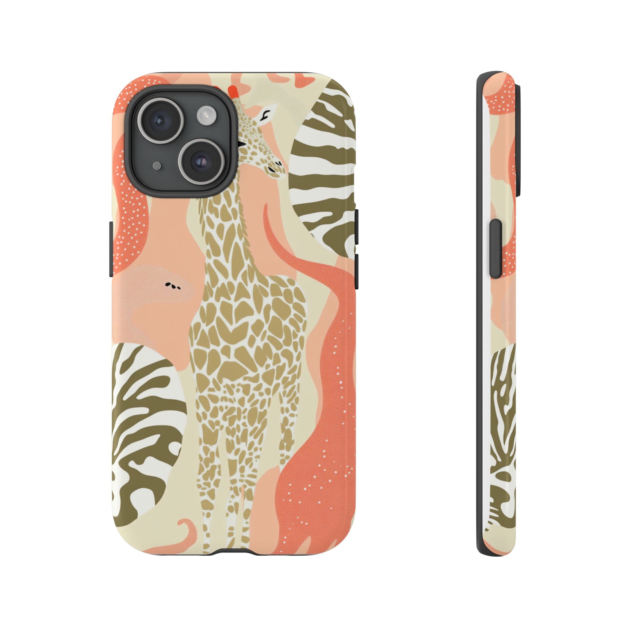 Stylish Phone Case with Giraffe and Abstract Design