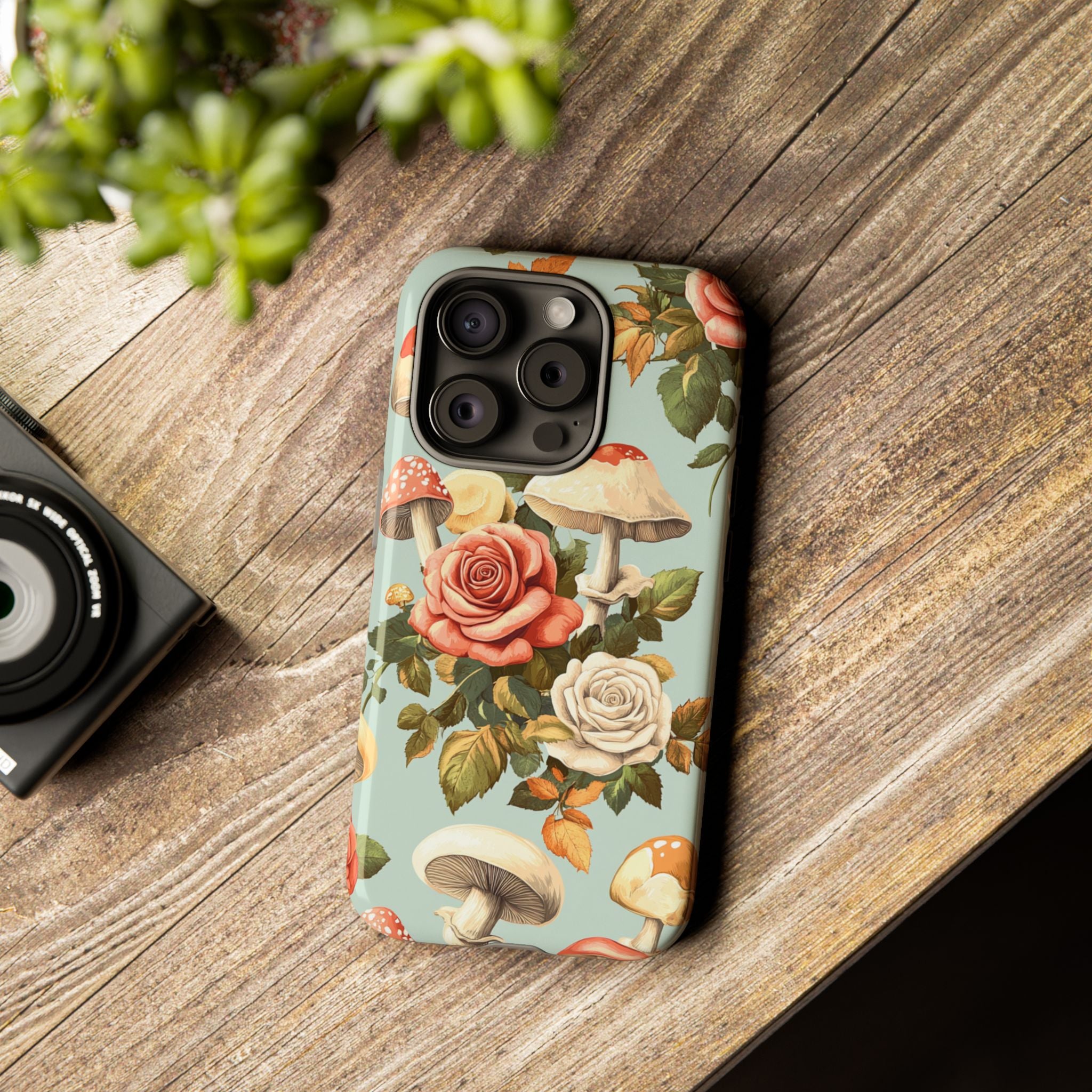 Floral Phone Case - Tough Cases with Mushroom and Rose