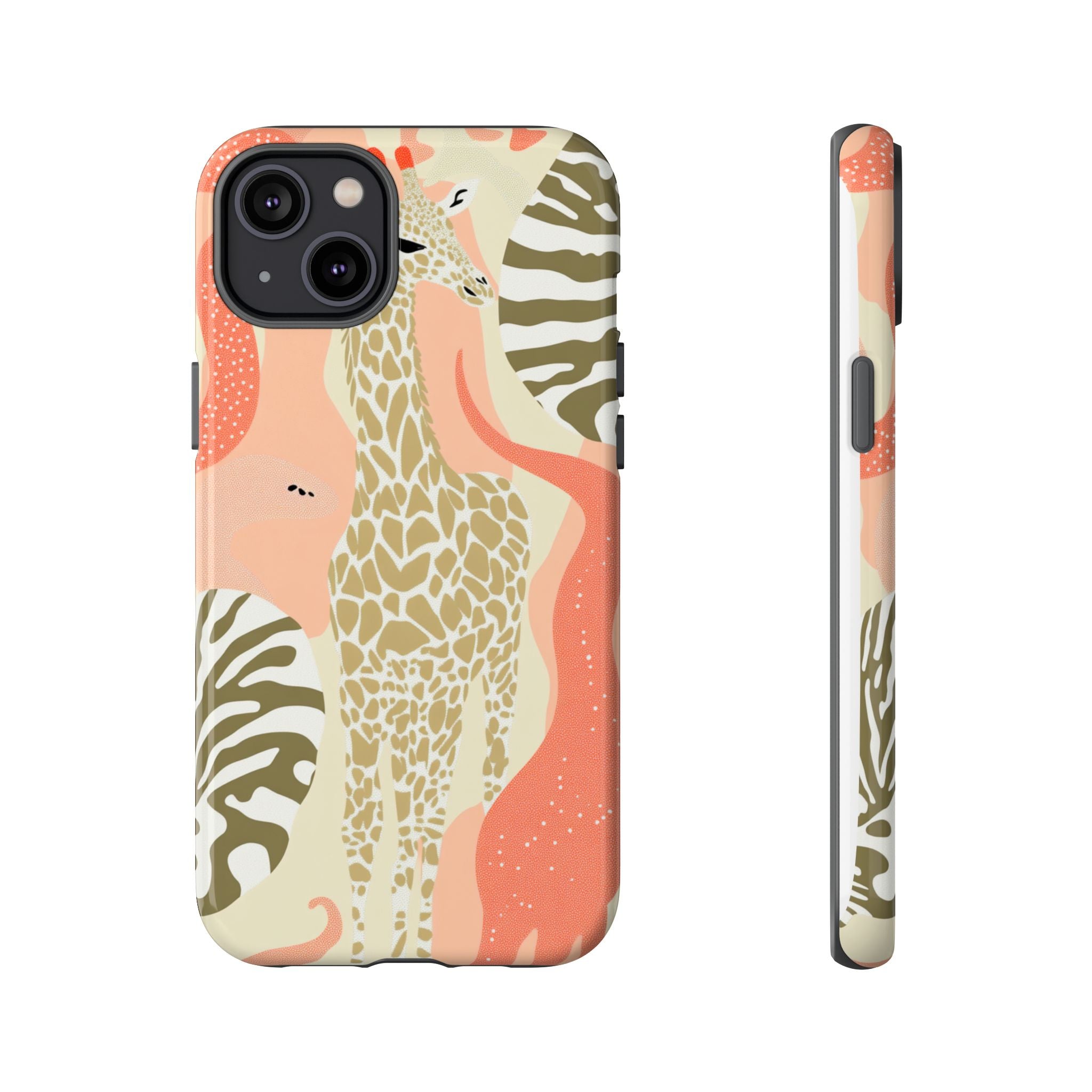 Stylish Phone Case with Giraffe and Abstract Design