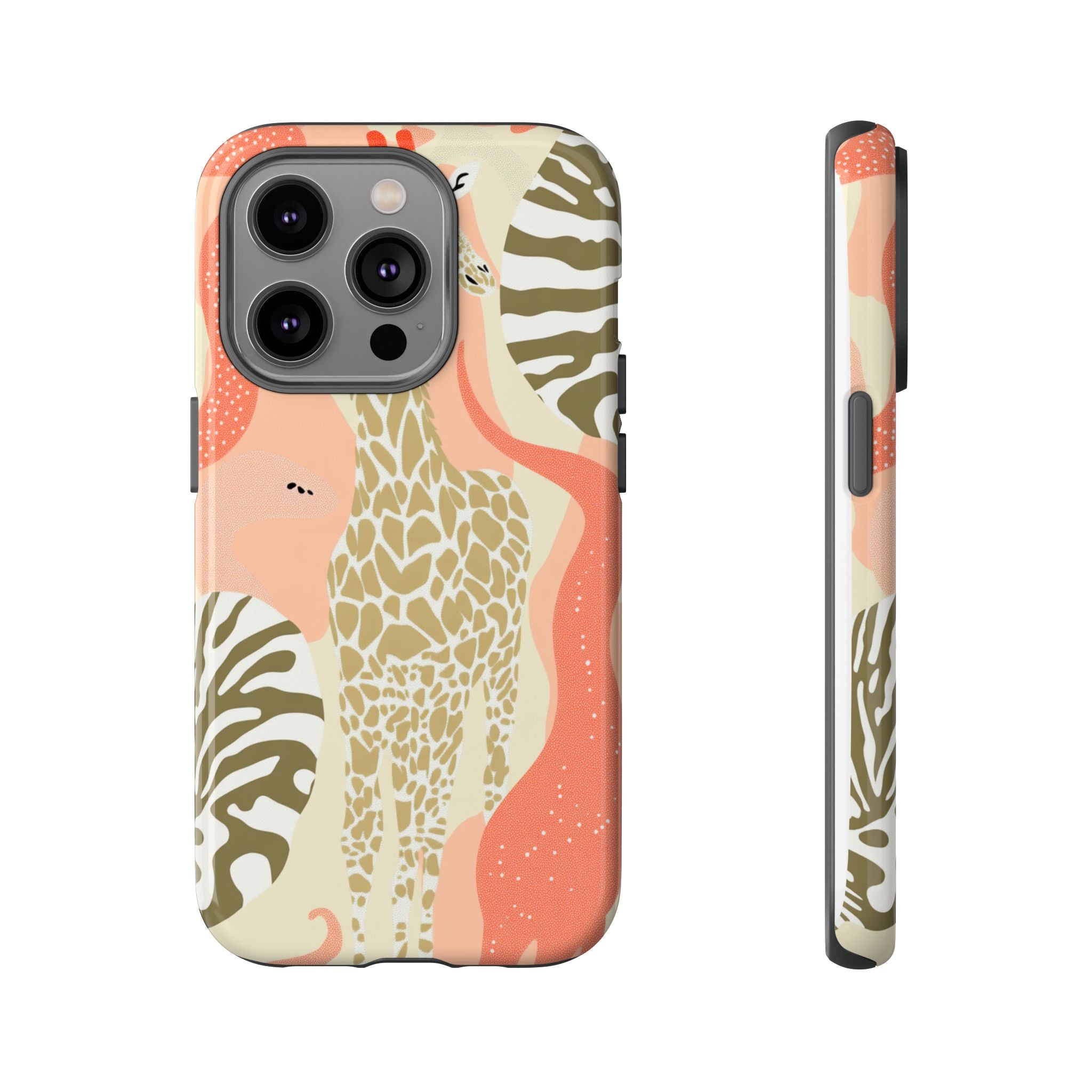 Stylish Phone Case with Giraffe and Abstract Design