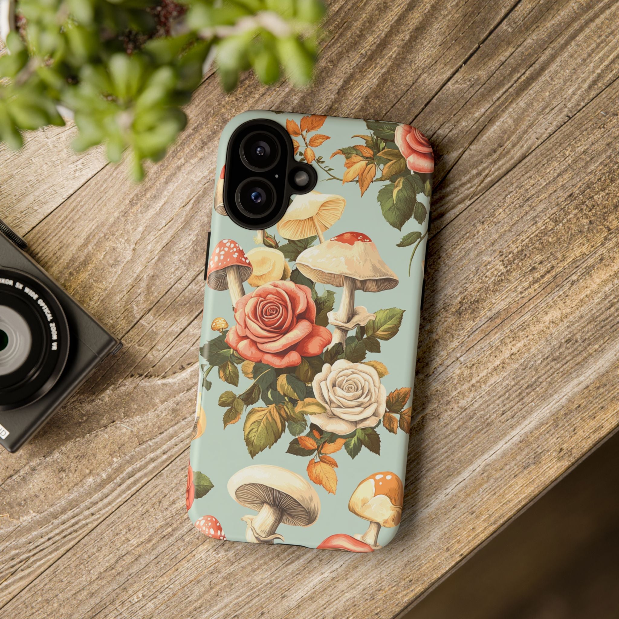 Floral Phone Case - Tough Cases with Mushroom and Rose