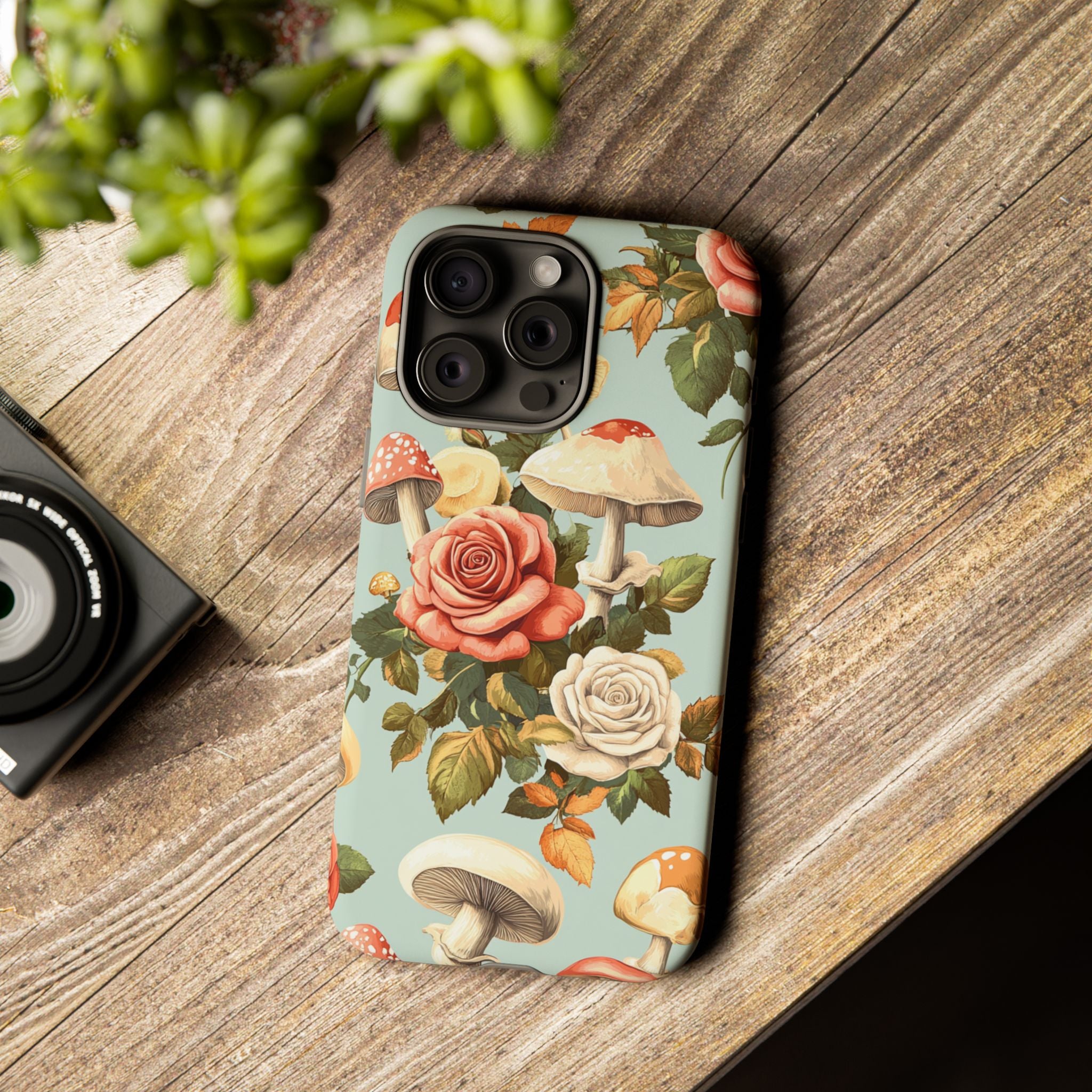 Floral Phone Case - Tough Cases with Mushroom and Rose
