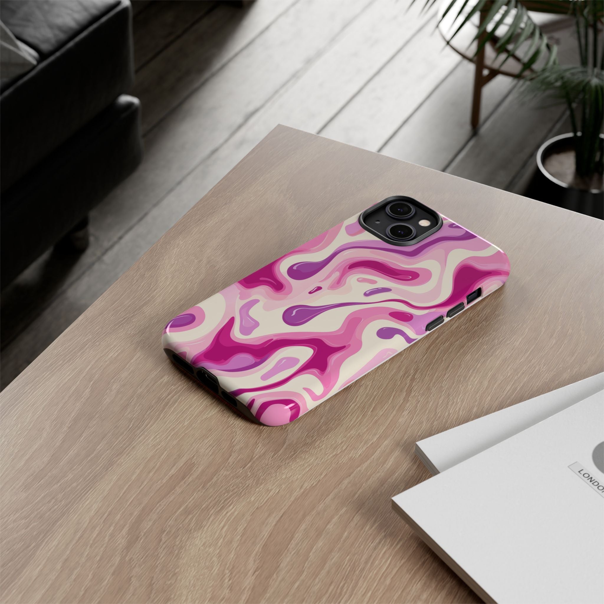 Colorful Phone Case with Abstract Pink Design