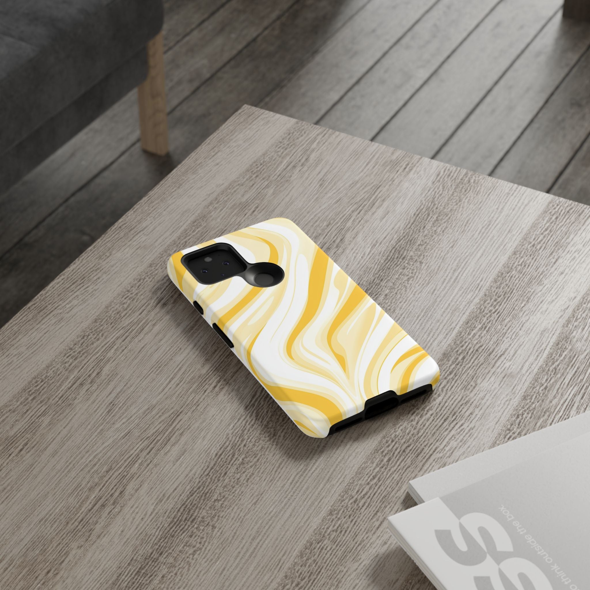 Stylish Phone Case with Yellow Marble Design