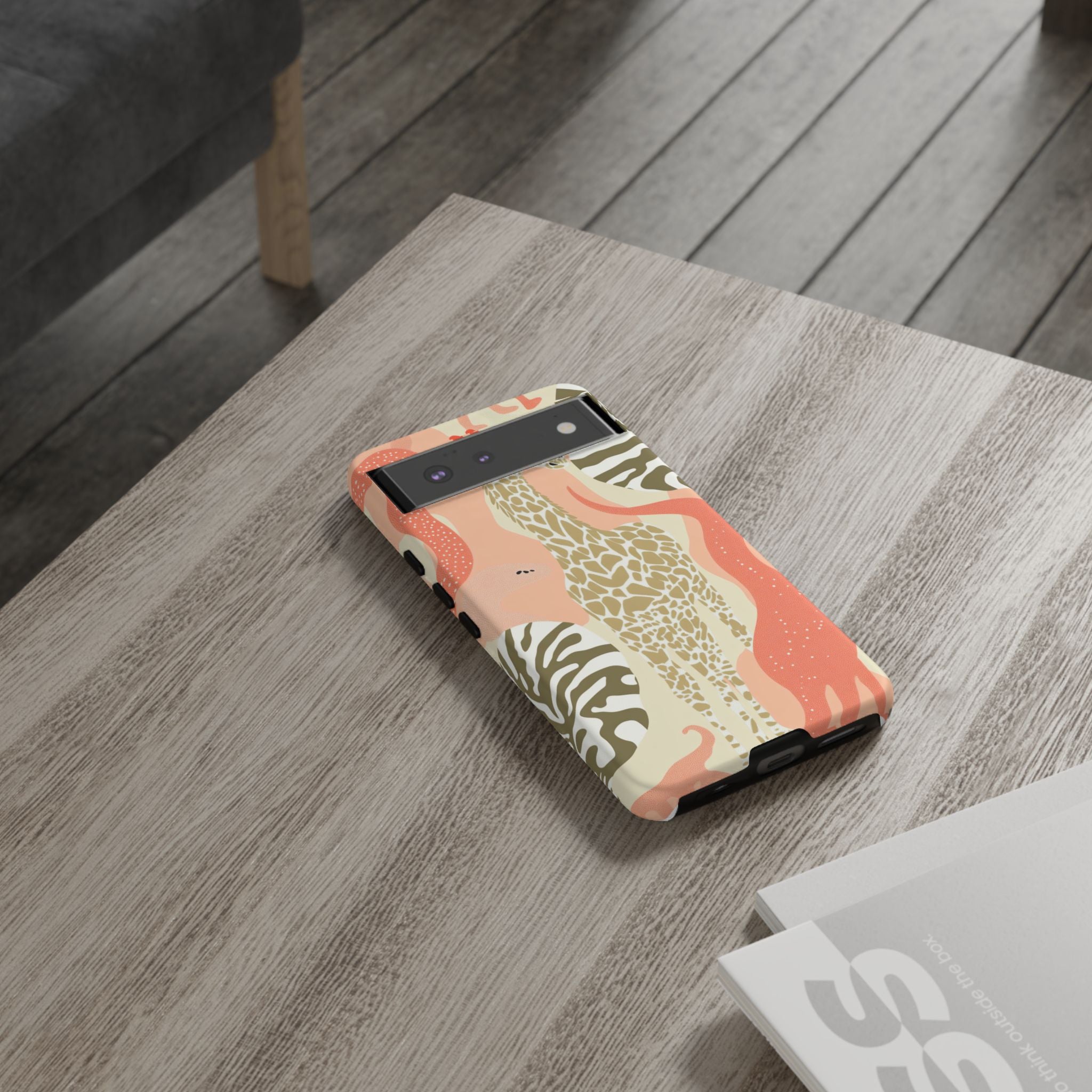 Stylish Phone Case with Giraffe and Abstract Design