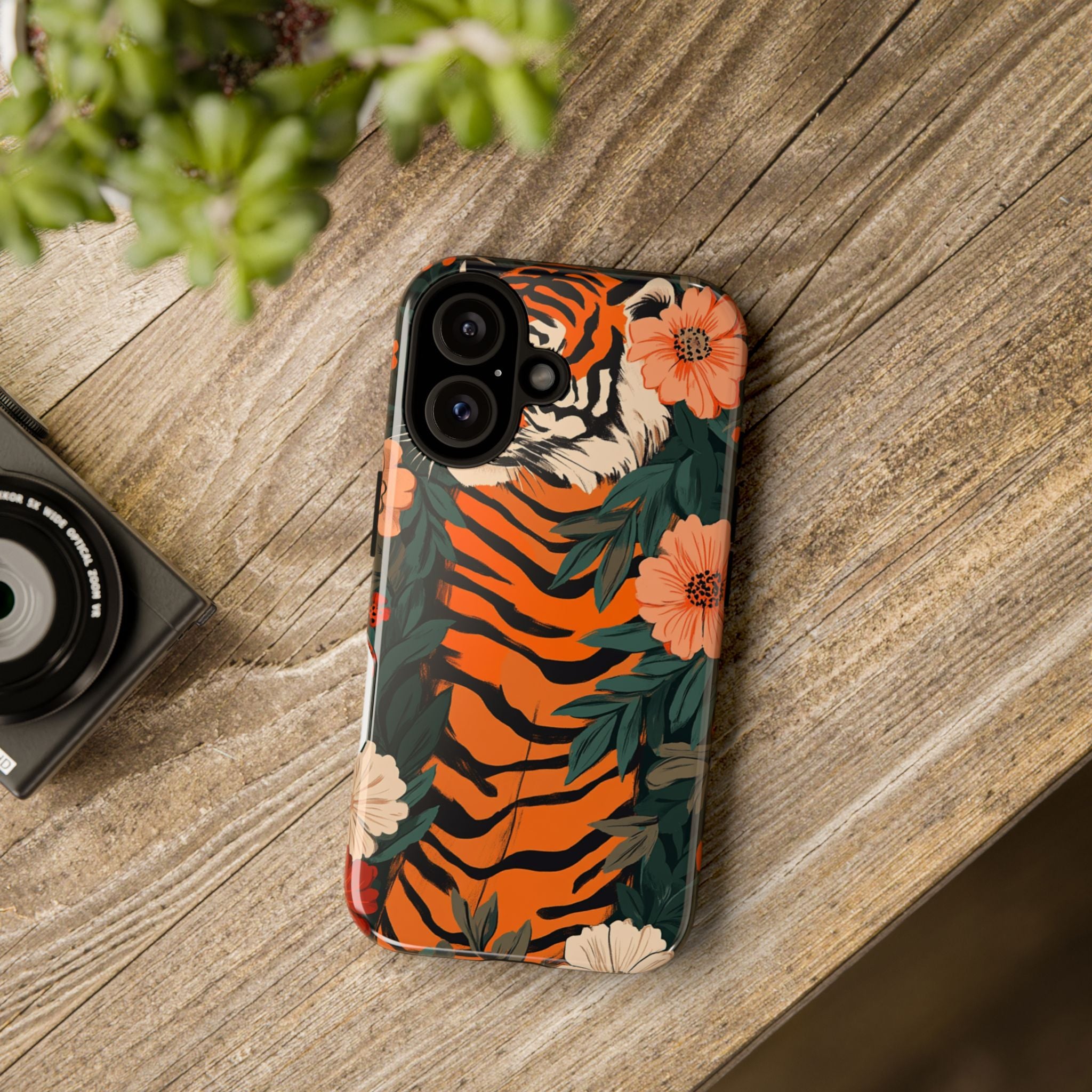Tough Cases: Floral Tiger Phone Case