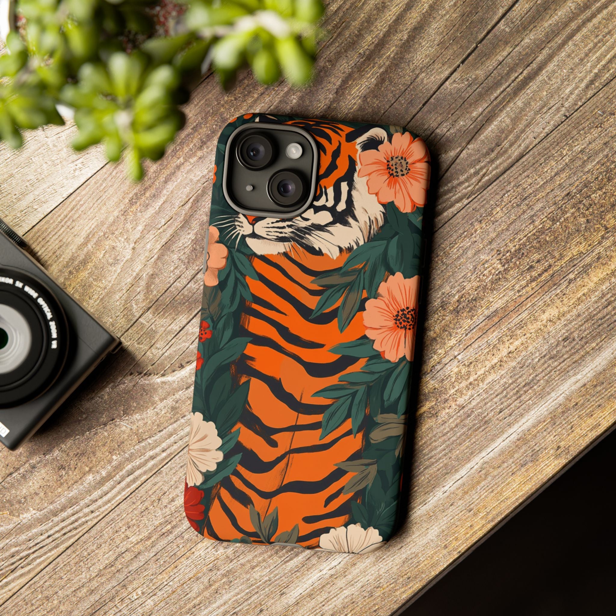 Tough Cases: Floral Tiger Phone Case
