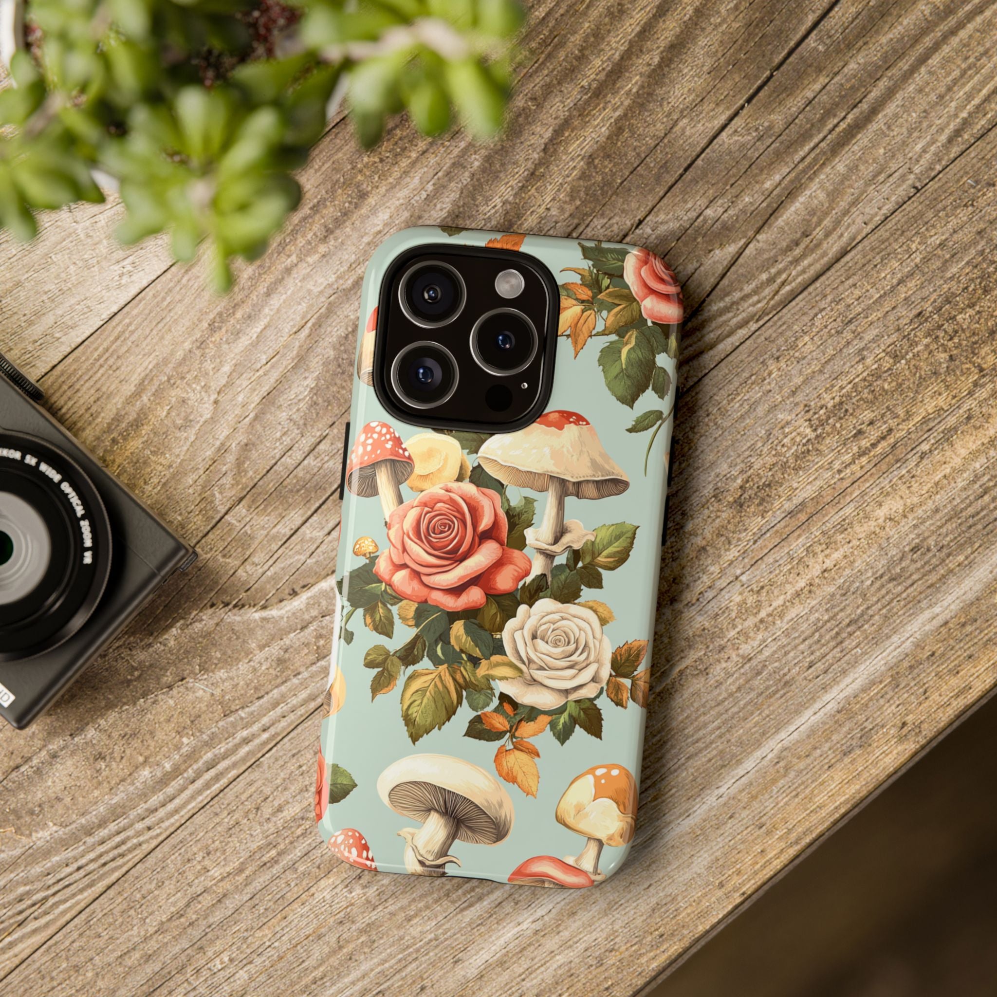 Floral Phone Case - Tough Cases with Mushroom and Rose