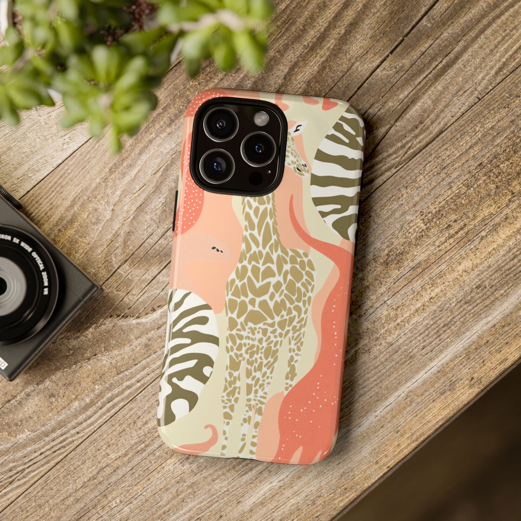 Stylish Phone Case with Giraffe and Abstract Design