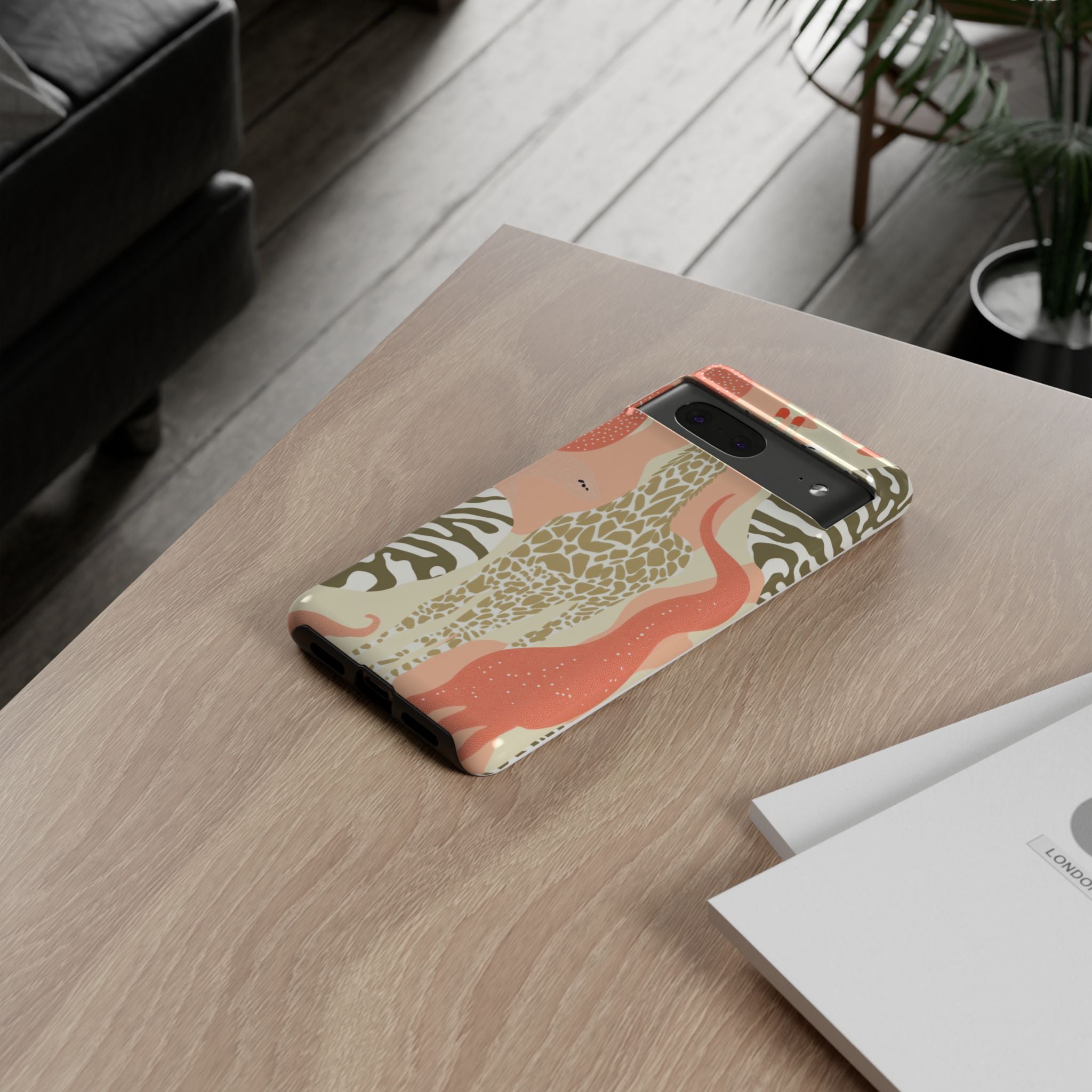 Stylish Phone Case with Giraffe and Abstract Design