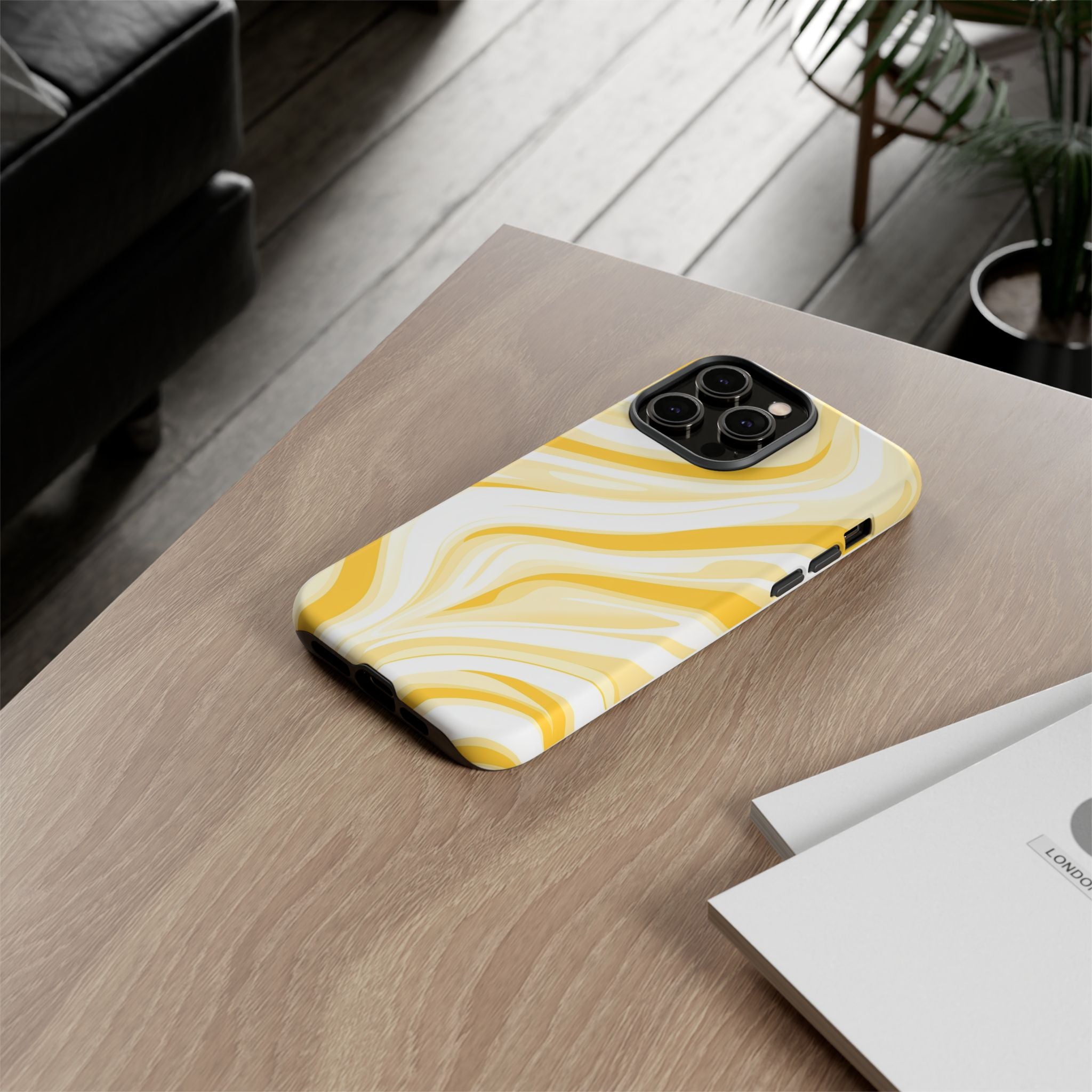 Stylish Phone Case with Yellow Marble Design