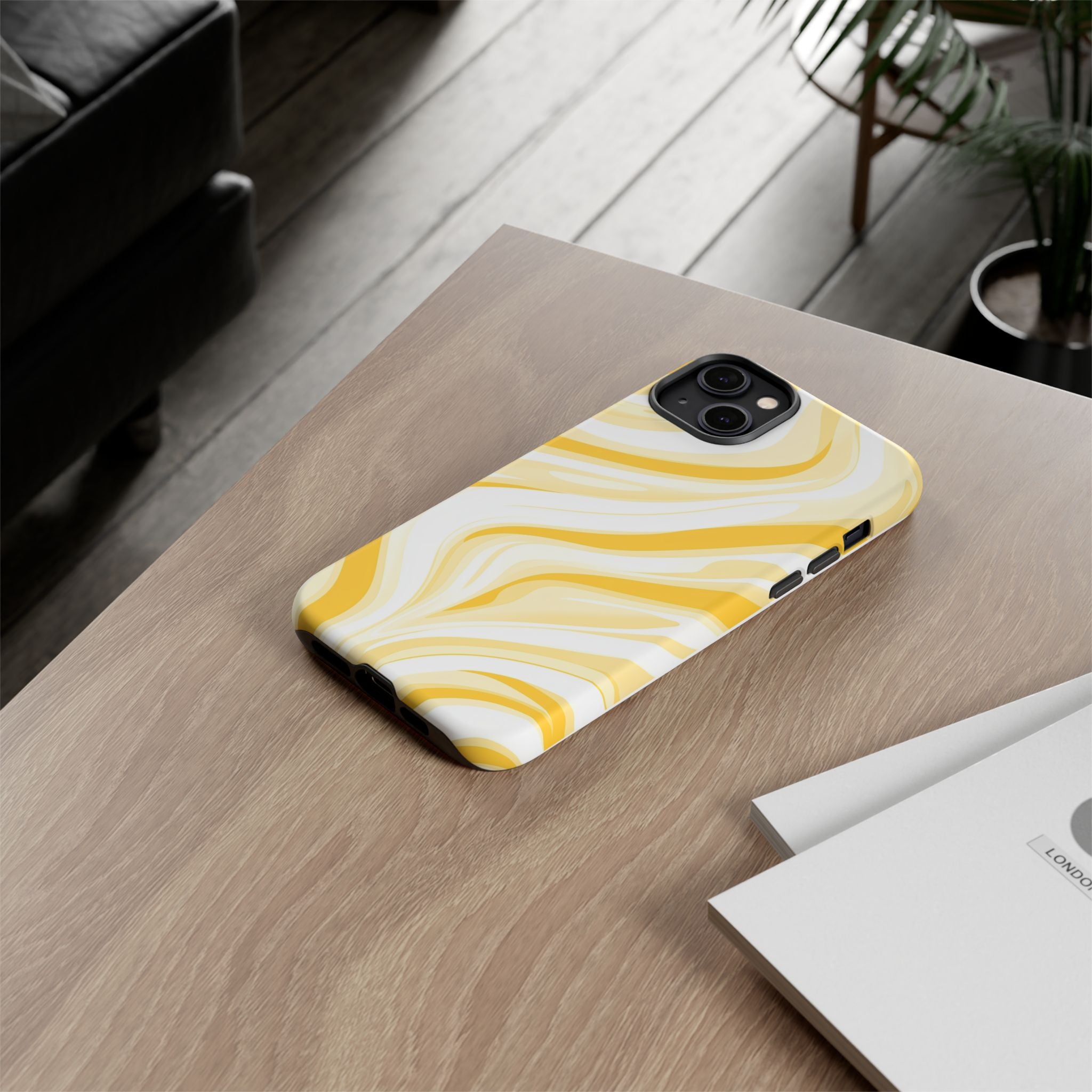 Stylish Phone Case with Yellow Marble Design