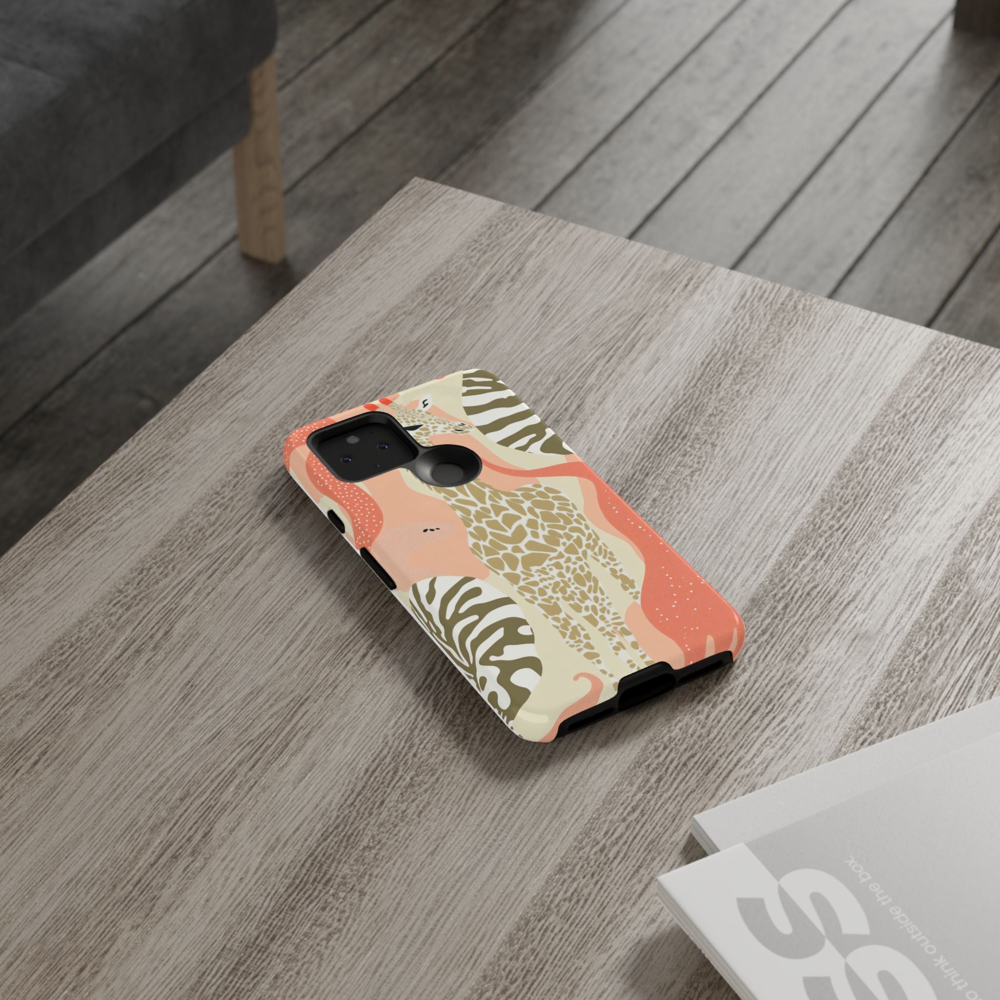 Stylish Phone Case with Giraffe and Abstract Design
