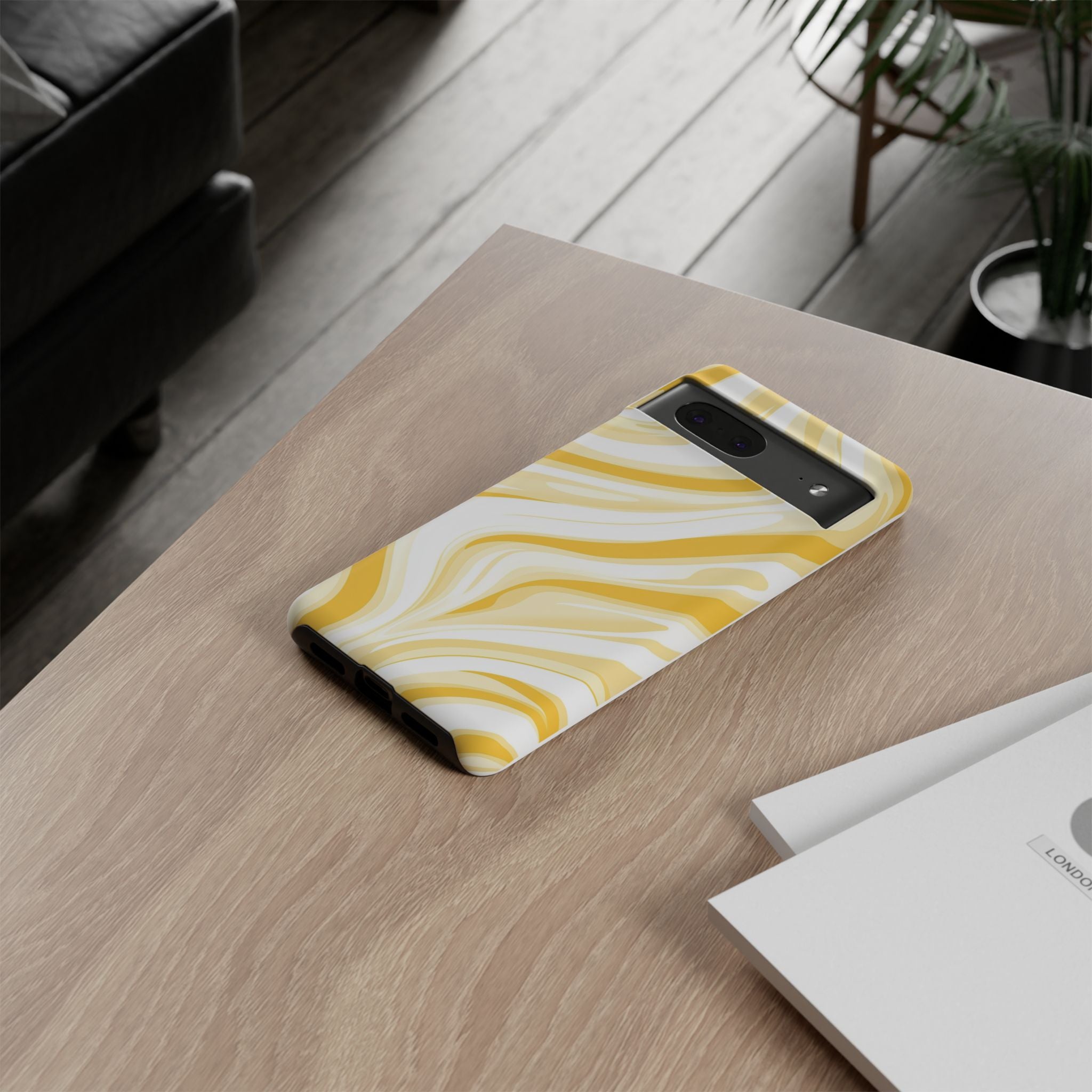 Stylish Phone Case with Yellow Marble Design