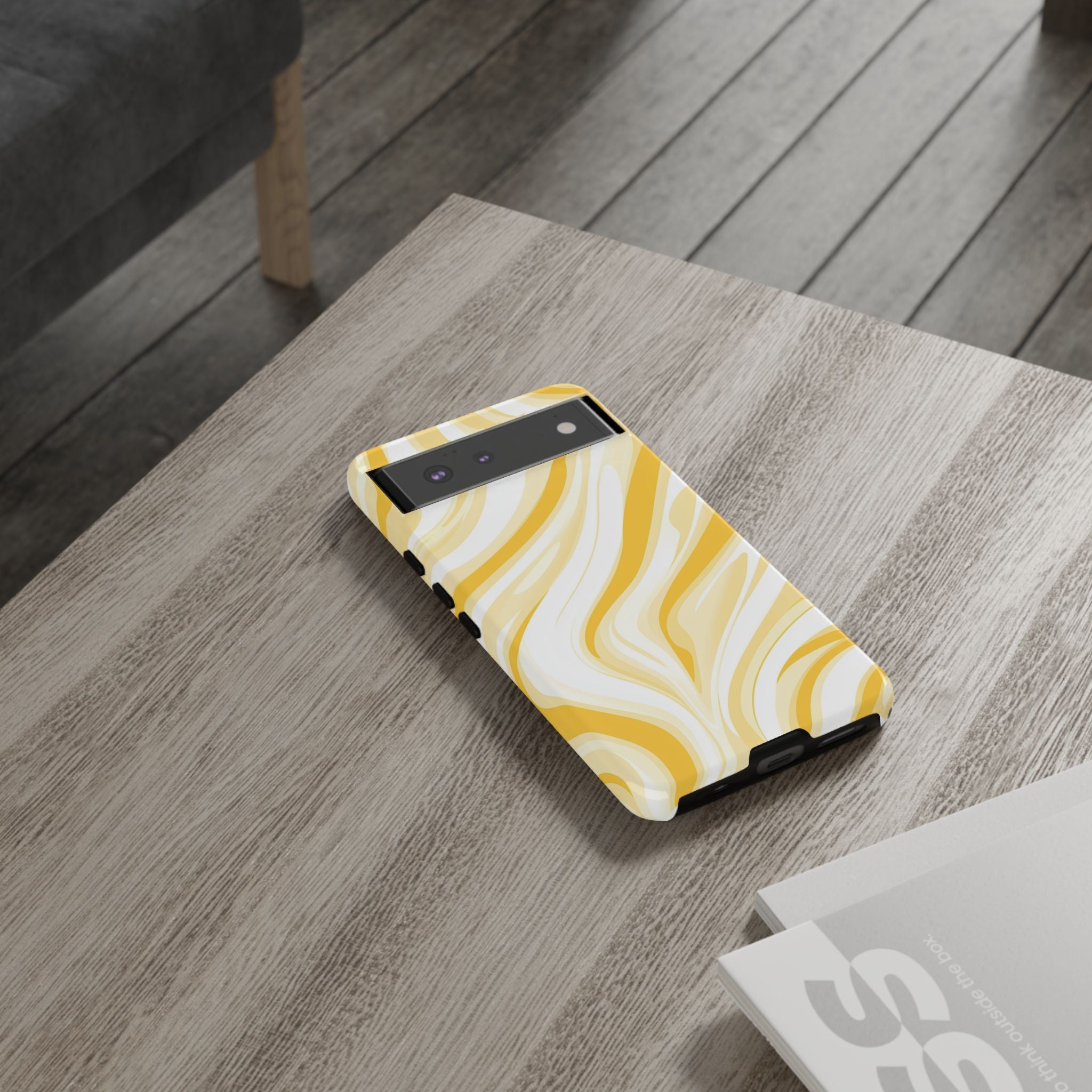 Stylish Phone Case with Yellow Marble Design