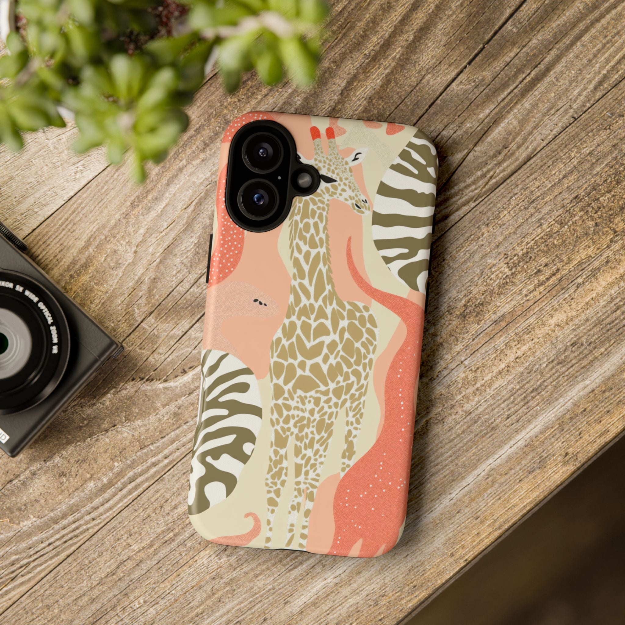 Stylish Phone Case with Giraffe and Abstract Design
