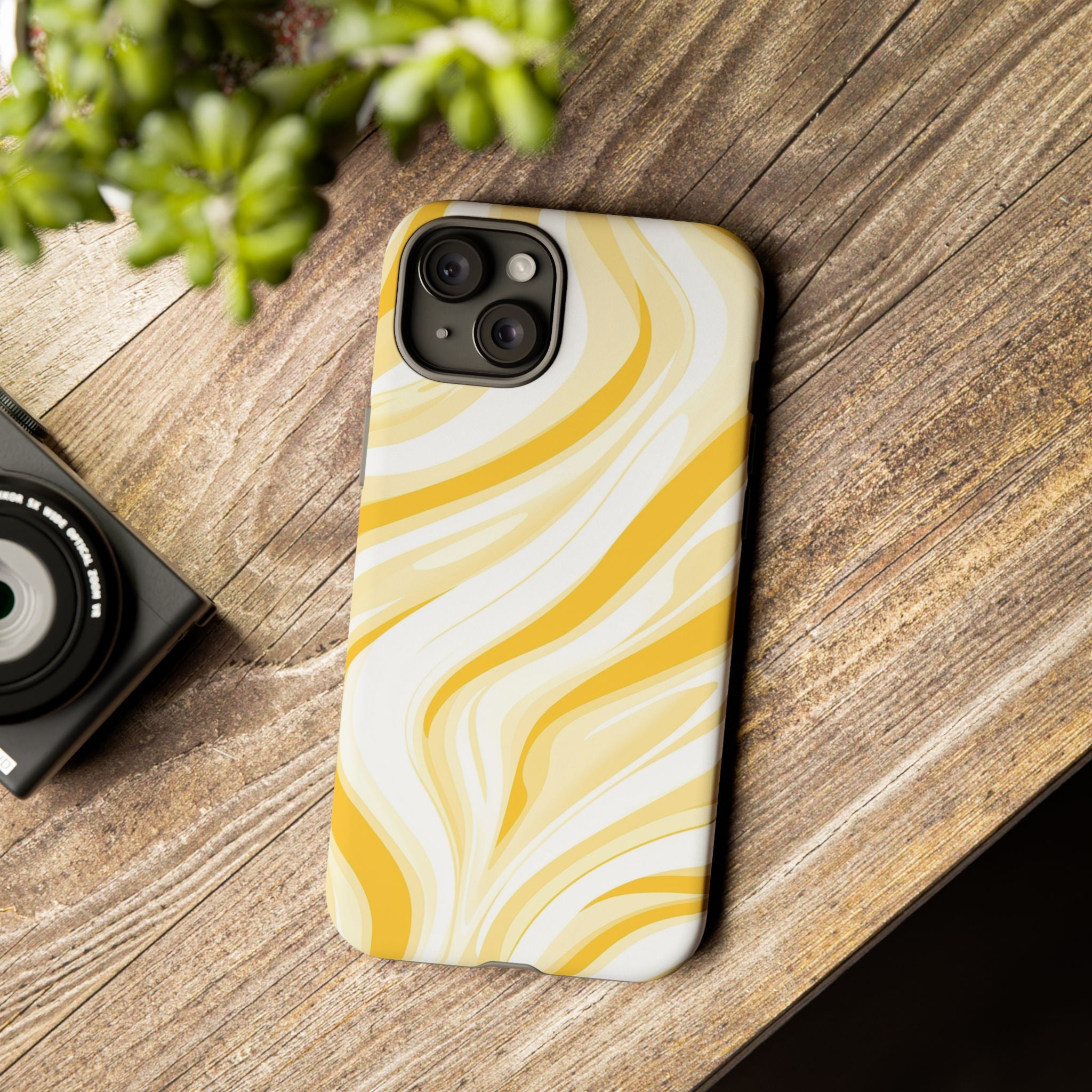 Stylish Phone Case with Yellow Marble Design