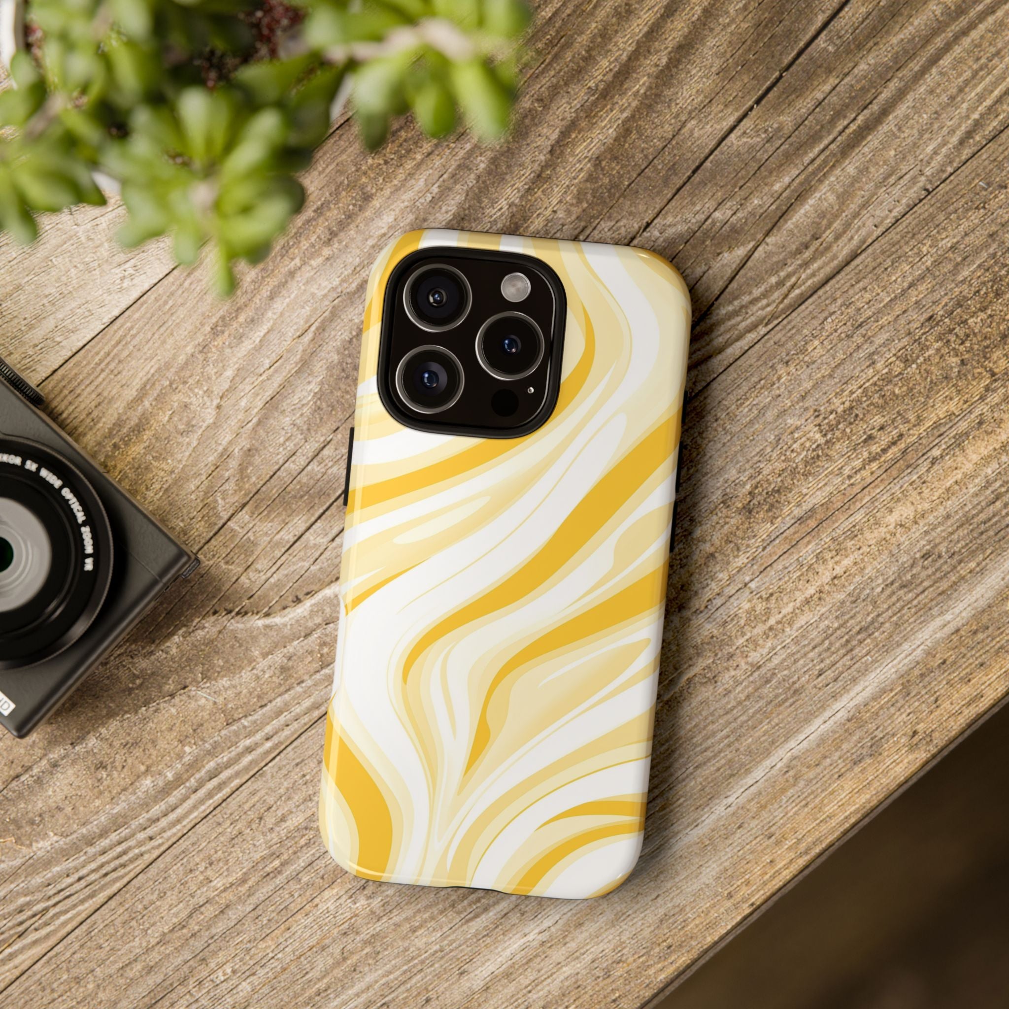 Stylish Phone Case with Yellow Marble Design