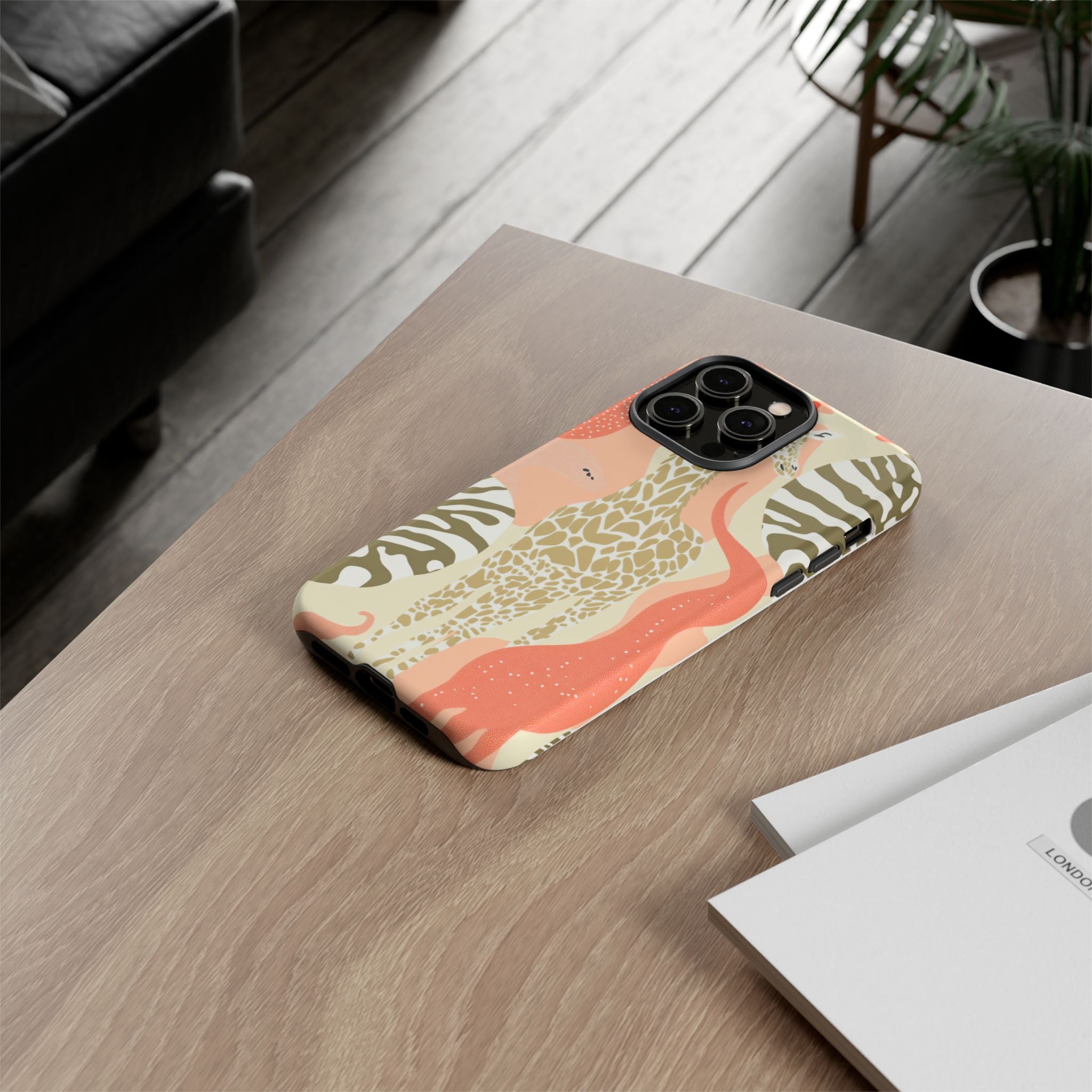 Stylish Phone Case with Giraffe and Abstract Design